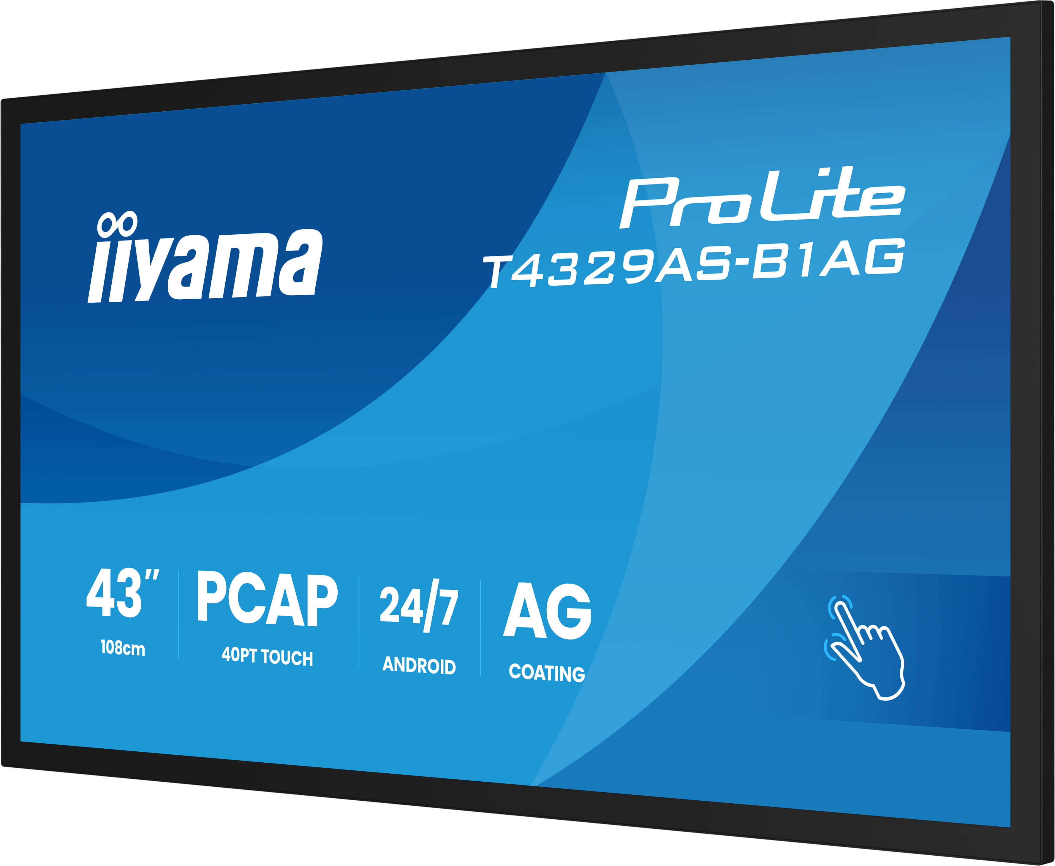 iiyama T4329AS-B1AG Signage Display Interactive flat panel 108 cm (42.5) LED Wi-Fi 500 cd/m� 4K Ultra HD Black Touchscreen Built-in processor Android 24/7