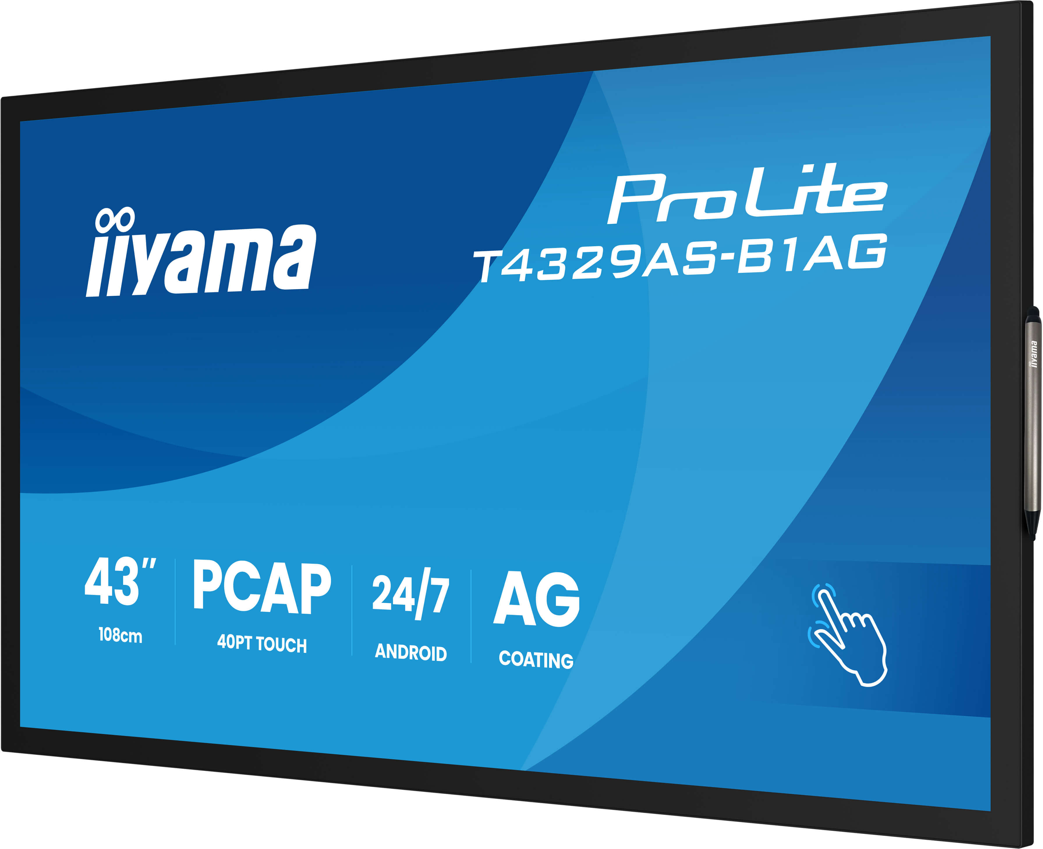 iiyama T4329AS-B1AG Signage Display Interactive flat panel 108 cm (42.5) LED Wi-Fi 500 cd/m� 4K Ultra HD Black Touchscreen Built-in processor Android 24/7