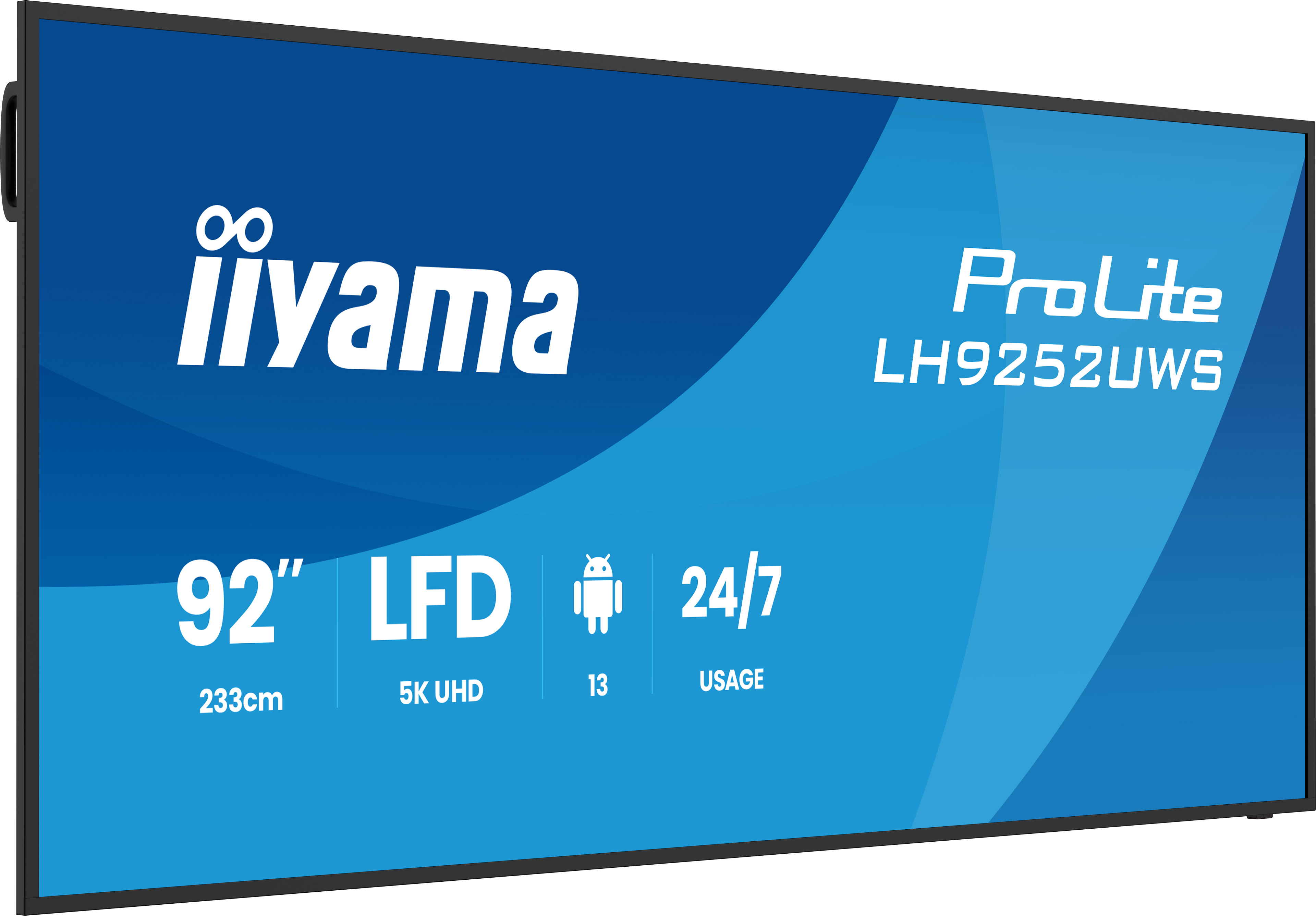 iiyama LH9252UWS-B1AG �cran daffichage dynamique En forme de kiosk 2,34 m (92) LCD Wifi 500 cd/m� UltraWide 5K HD Noir Int�gr� dans le processeur Android 24/7