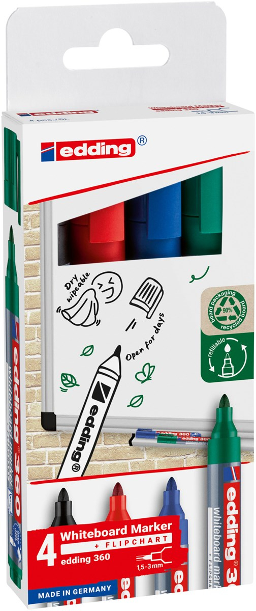 EDDING 360 Whiteboard-Marker farbsortiert 1.5 - 3.0 mm 4 St.