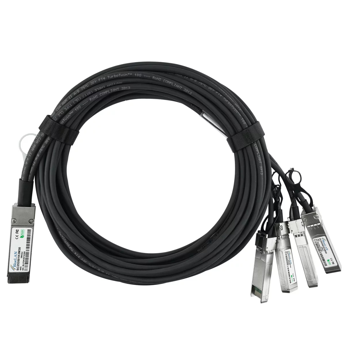 BlueOptics ET6402-10DAC-1M-BL cble dInfiniBand QSFP 4xSFP+ Noir