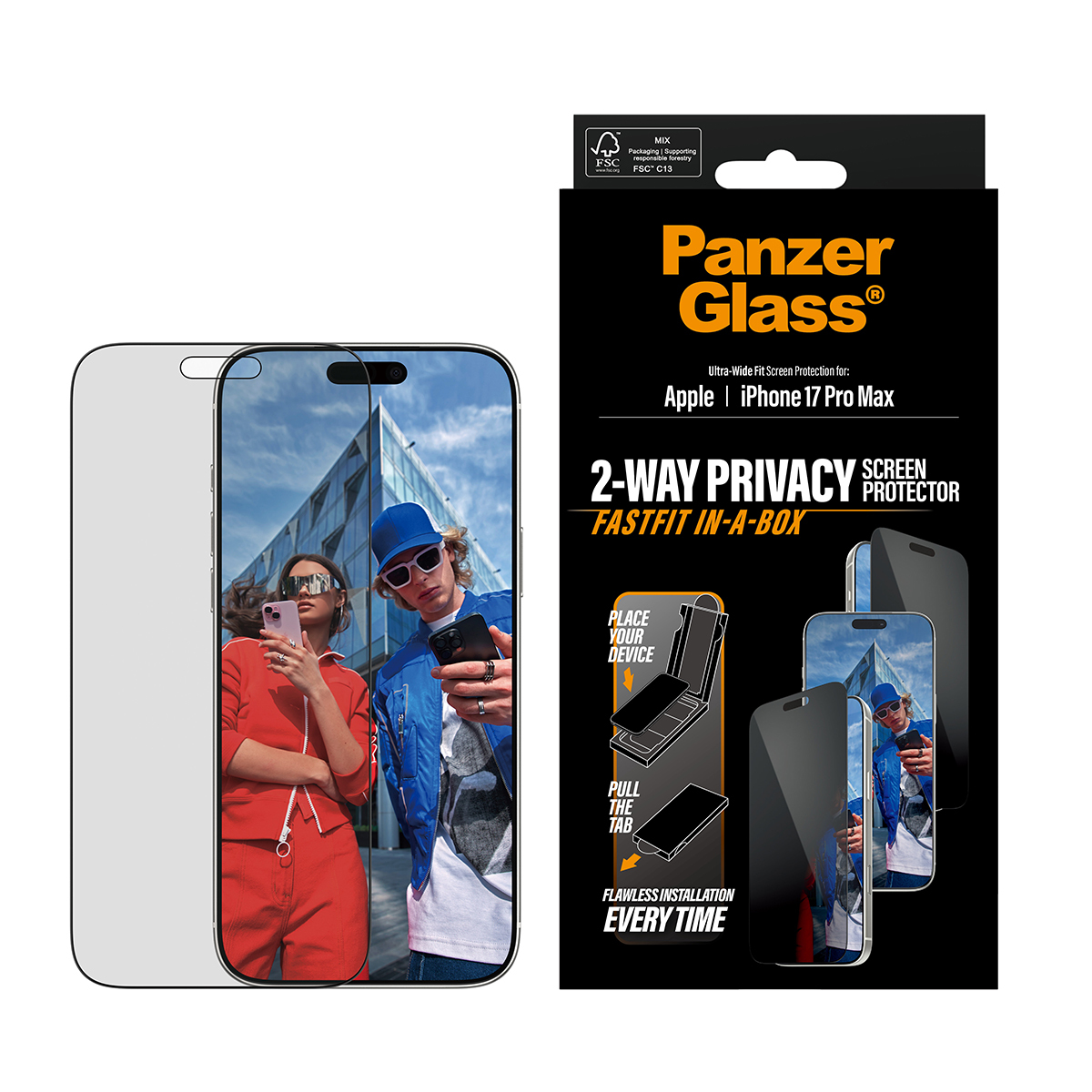 PanzerGlass Privacy Screen Protector w. black Frame iPhone 17 Pro Max