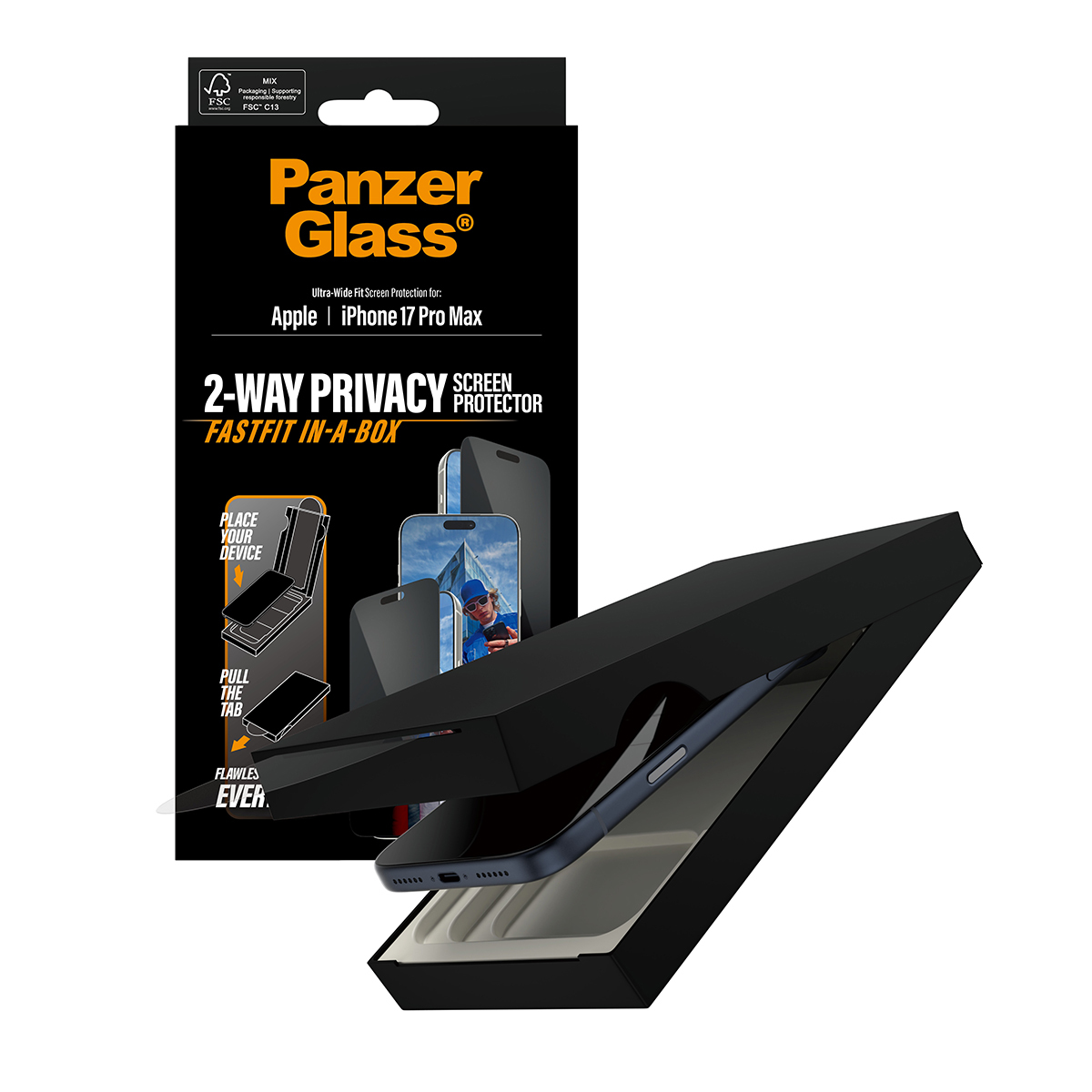 PanzerGlass Privacy Screen Protector w. black Frame iPhone 17 Pro Max