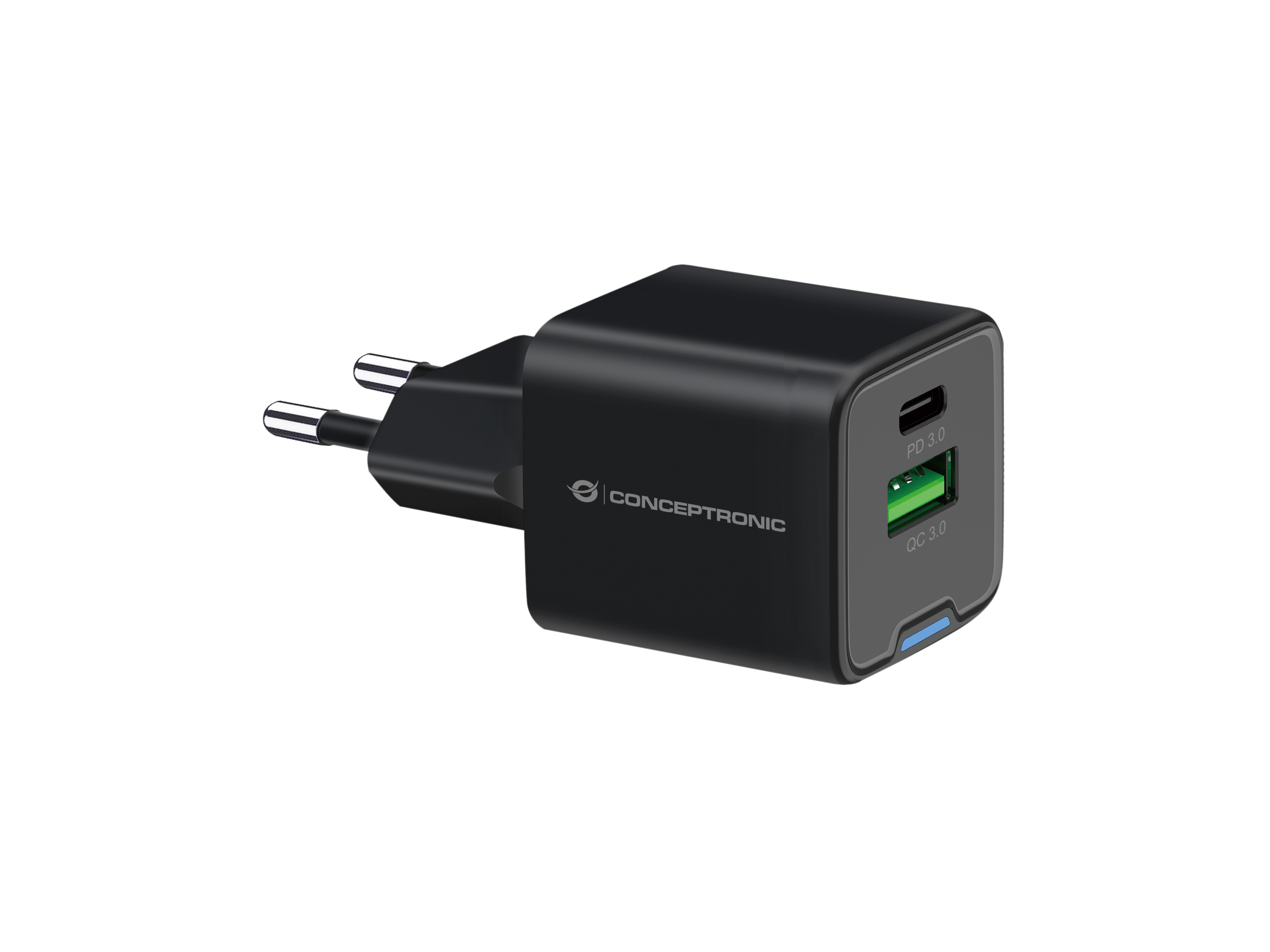 Conceptronic 2-Port 20W GaN USB PD Charger, USB-C x 1, USB-A x 1, QC 3.0, PPS