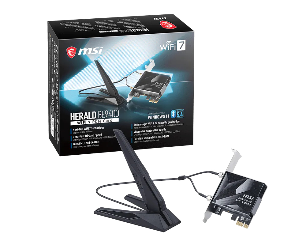 MSI Herald BE9400 WiFi7 PCIe-Card Interne WLAN / Bluetooth 5764 Mbit/s