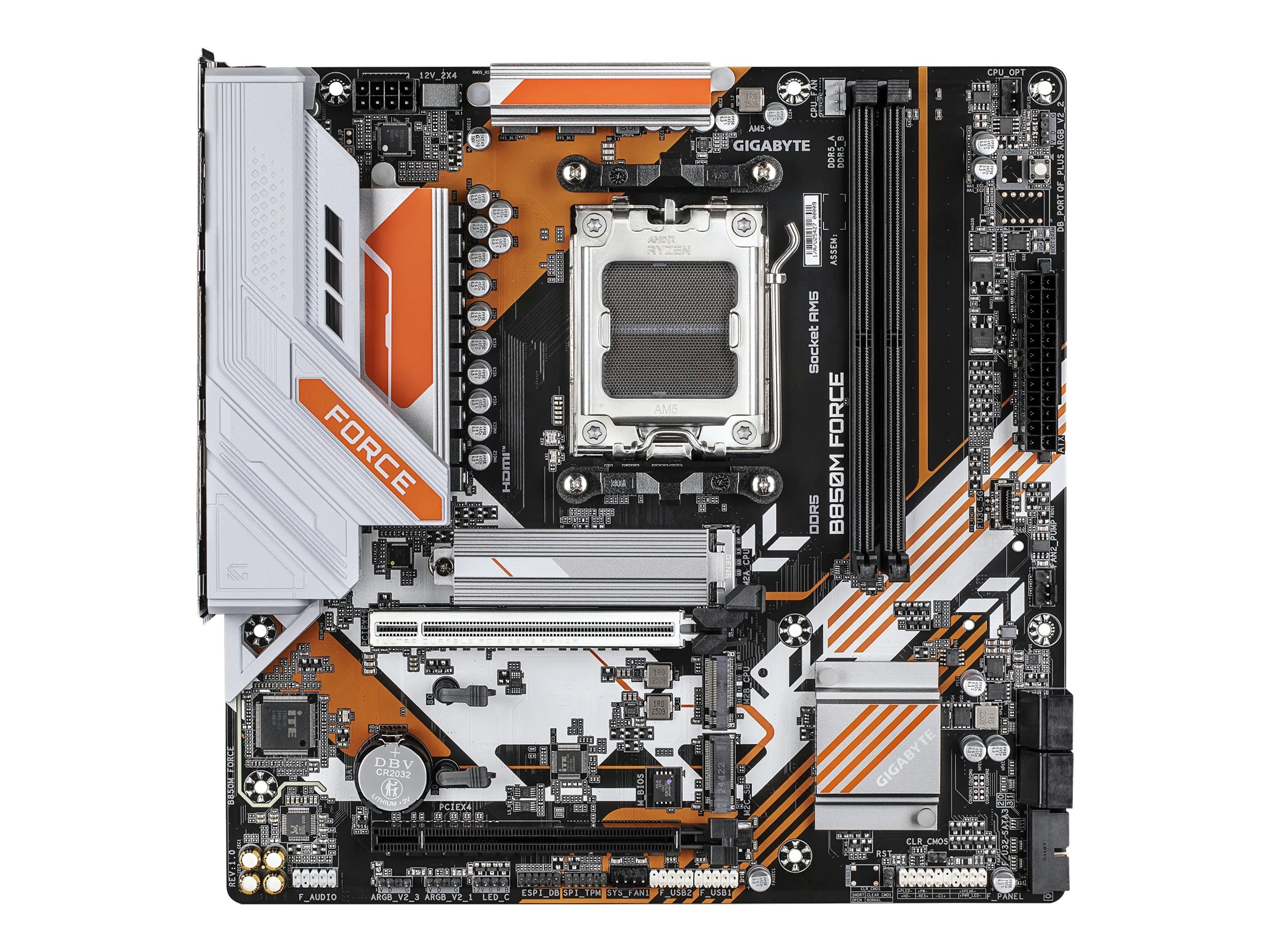 GIGABYTE B850M FORCE Scheda Madre Supporta processori AMD Ryzen serie 9000, VRM digitale a 8+2+2 fasi, fino a 9600 MHz DDR5 (OC), 1 x M.2 PCIe 5.0 + 2 x M.2 PCIe 4.0, LAN 2.5 GbE, USB 3.2 Gen 2