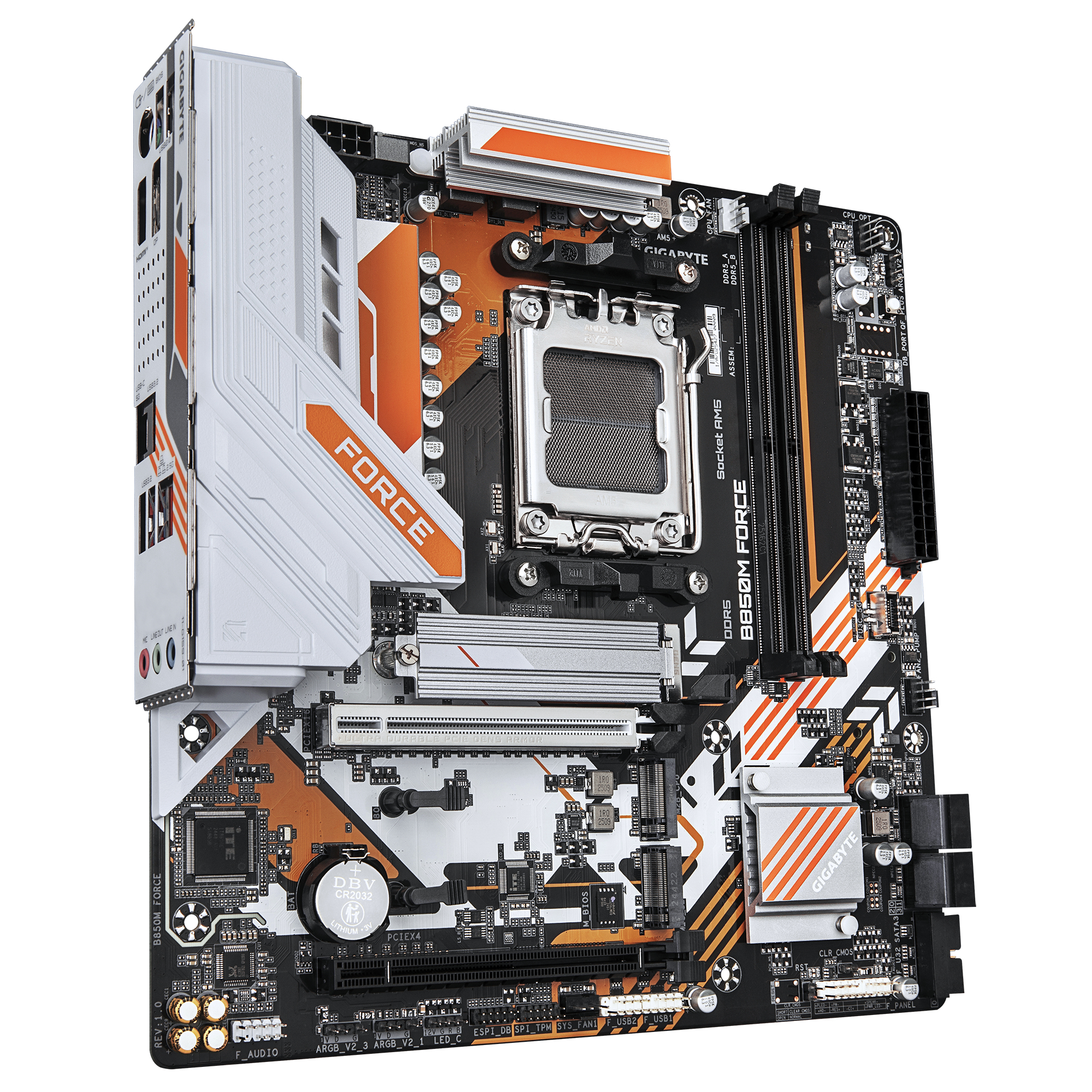 GIGABYTE B850M FORCE Motherboard - AMD Ryzen 9000 Series CPUs, 8+2+2 Phases Digital VRM, up to 9600MHz DDR5 (OC), 1xPCIe 5.0 + 2xPCIe 4.0 M.2, 2.5 GbE LAN, USB 3.2 Gen 2