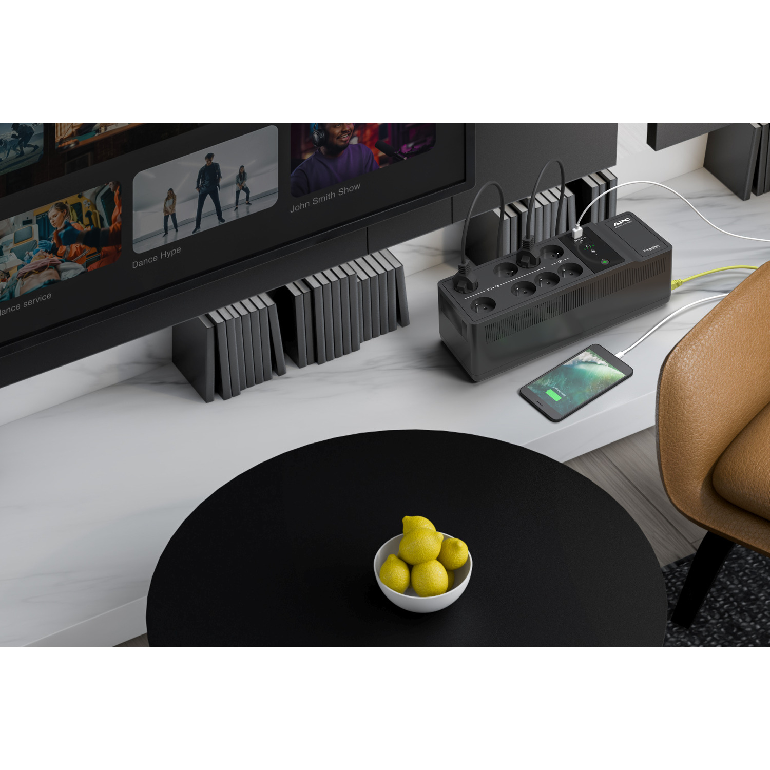 APC Back-UPS, 1050VA/600W Floor/Wall Mount, 230V, 8x French/Belgian outlets, USB Type A+C Port, User Replaceable Battery