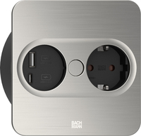 Bachmann TWIST2 1xCEE7/3 1USB Inox-Optik eckig Aderendhlsen USB Charg. A/C
