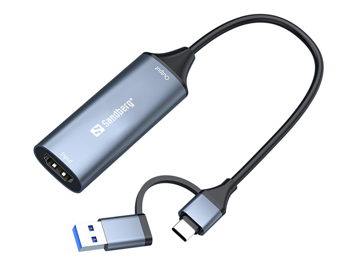 Sandberg 136-70 adaptador de cable de v�deo HDMI tipo A (Est�ndar) USB Type-A + USB Type-C Gris