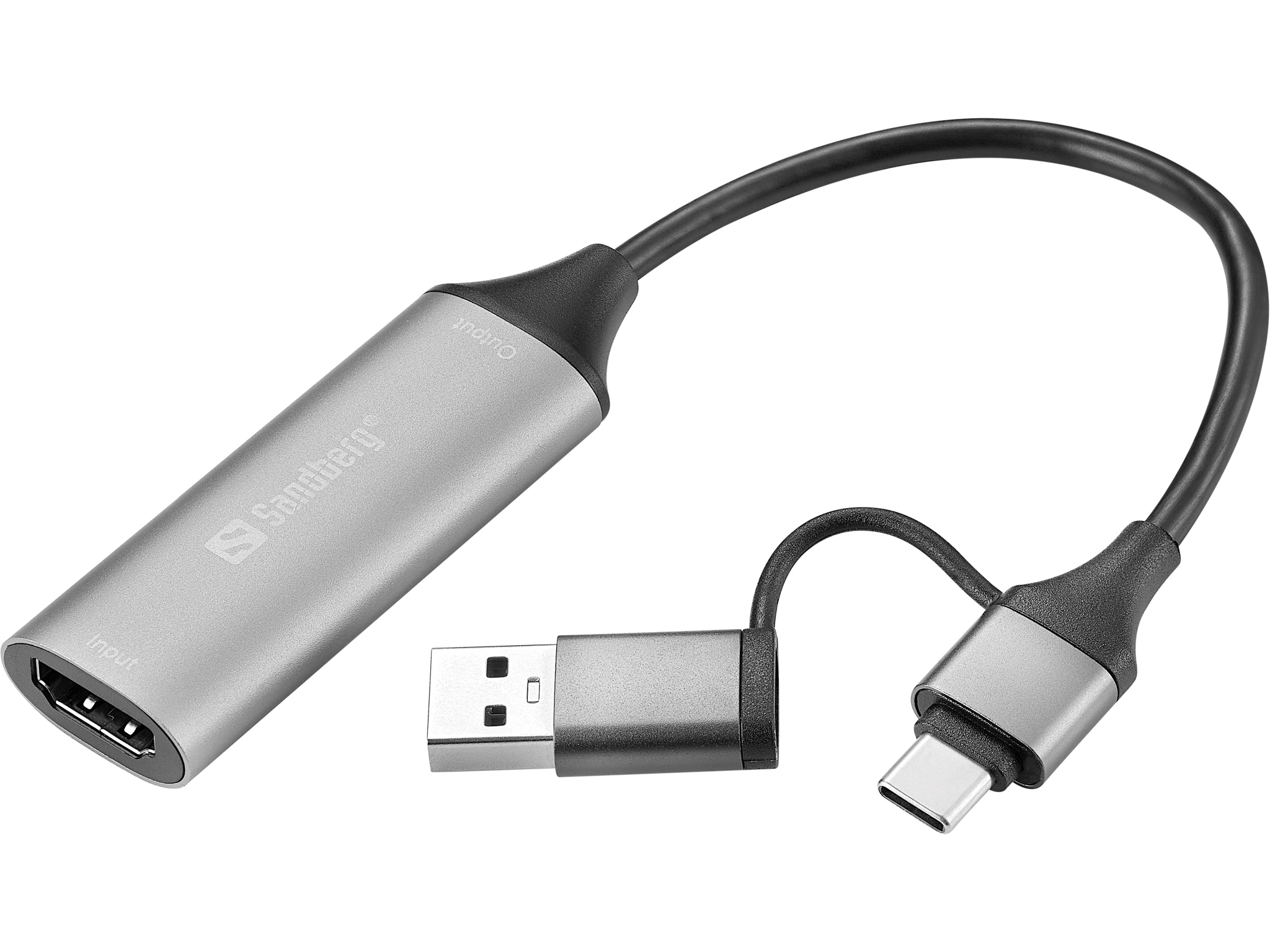 Sandberg 136-70 adaptador de cable de v�deo HDMI tipo A (Est�ndar) USB Type-A + USB Type-C Gris