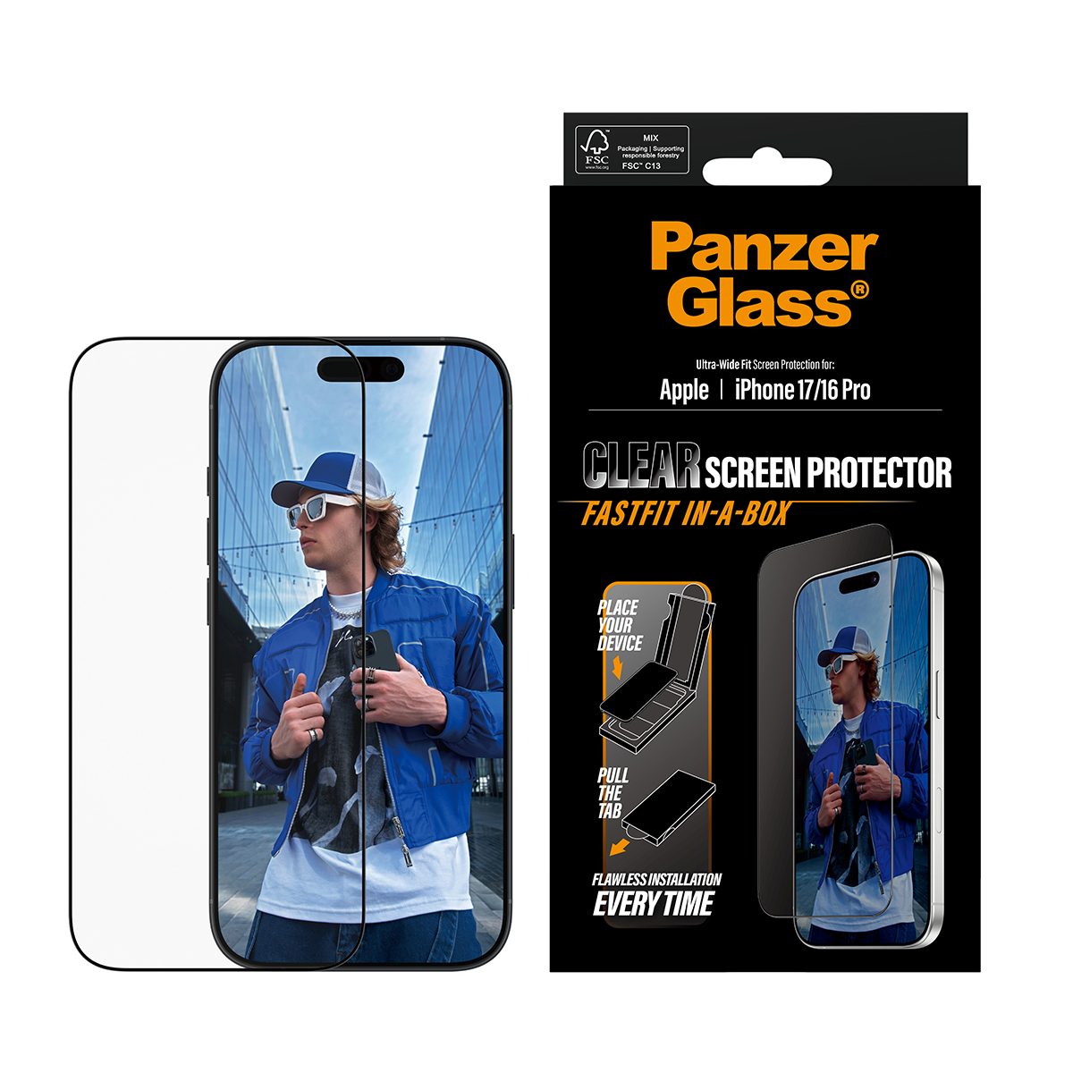 PanzerGlass Screen Protector w. black Frame iPhone 17/16 Pro