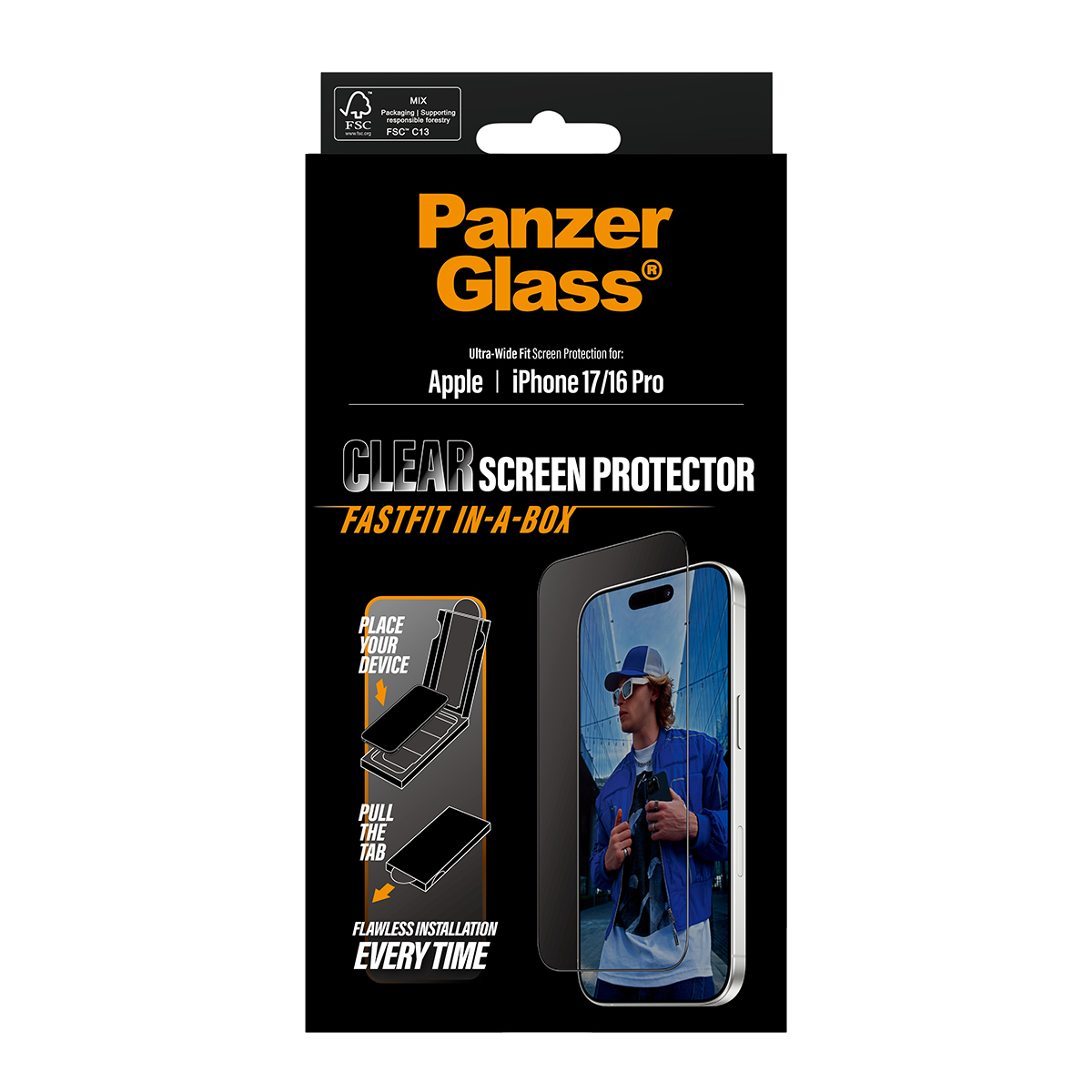 PanzerGlass Screen Protector w. black Frame iPhone 17/16 Pro