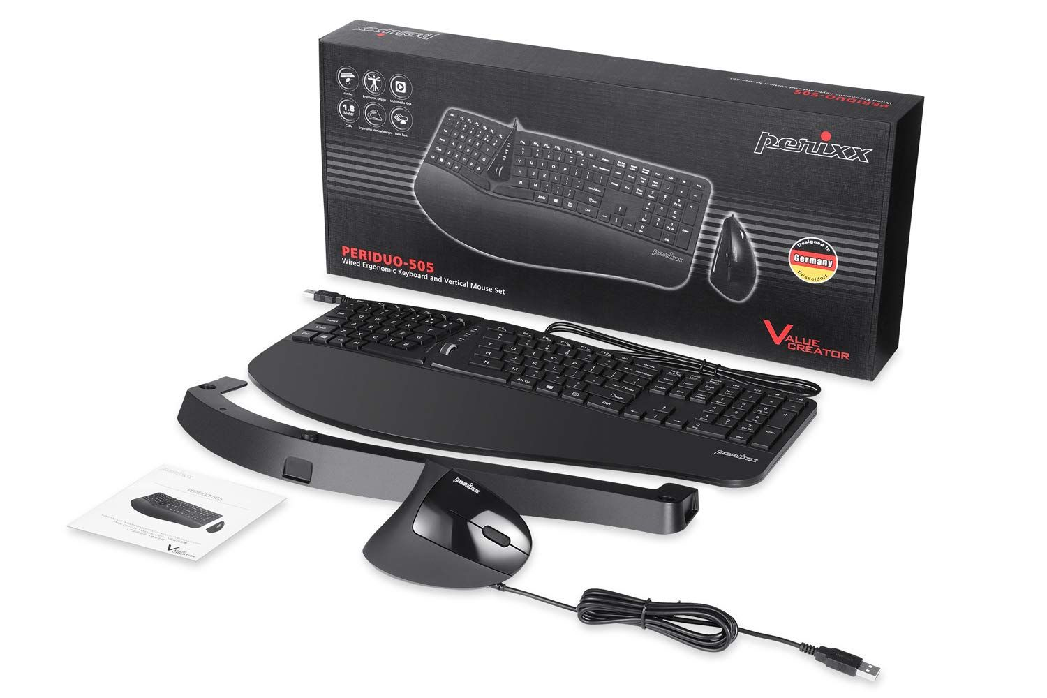 Perixx Periduo-505 keyboard Mouse included USB Black