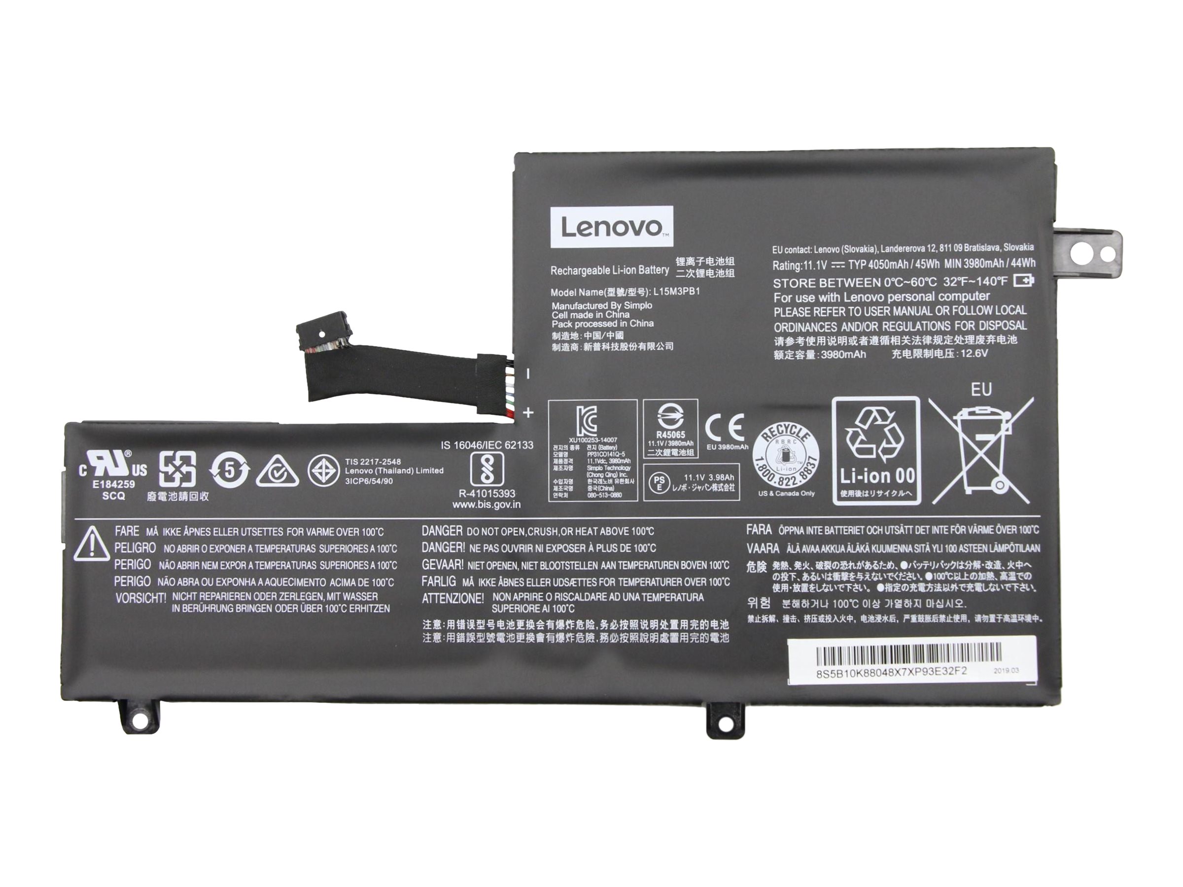Lenovo L15M3PB1 - Laptop-Batterie Lithium-Ionen 3 Zellen 3980 mAh 45 Wh