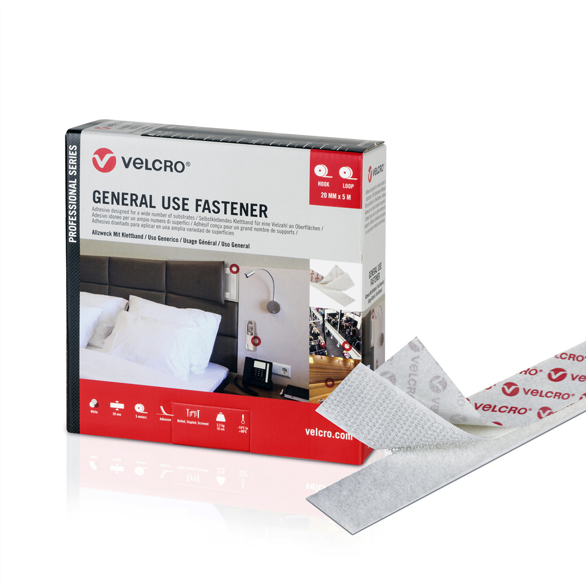 VELCRO je5m Haken-&Flauschbd 20mm Wei VEL-PS20003