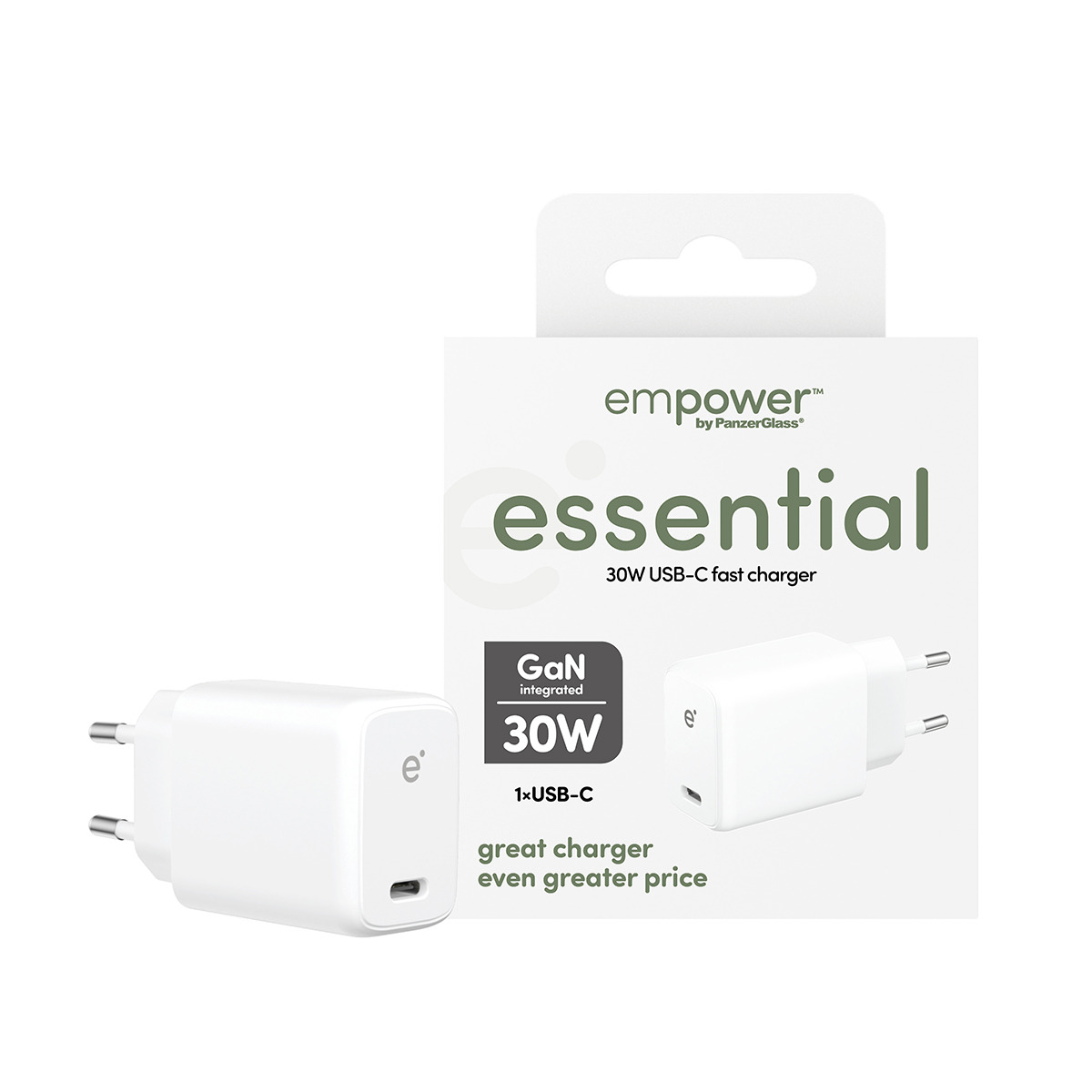 PanzerGlass empower by � essential 30W Charger Single USB-C | EU Plug | Silver White Bianco
