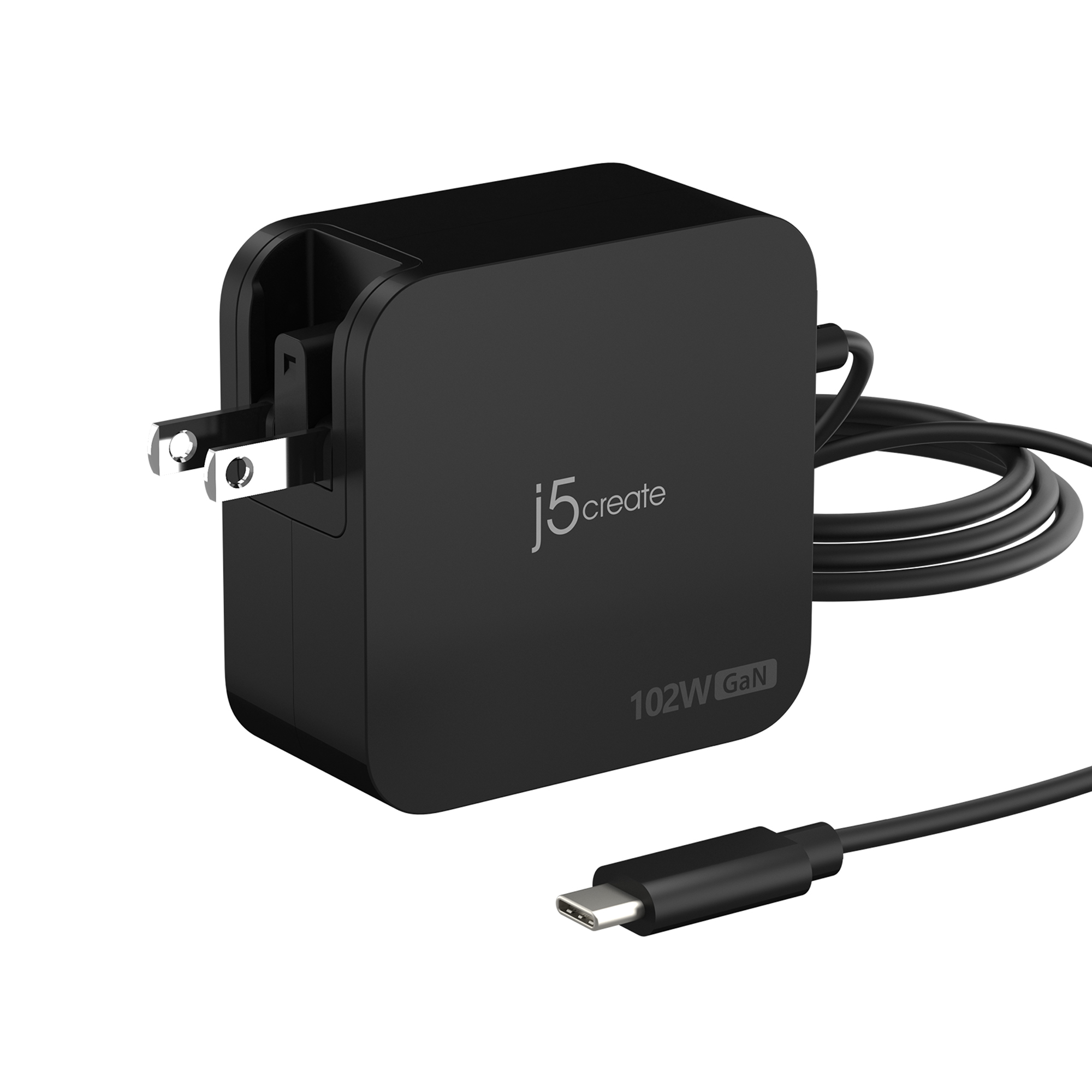 j5create Cargador de 2 puertos USB-C PD de GaN de 102 W con enchufes CA intercambiables