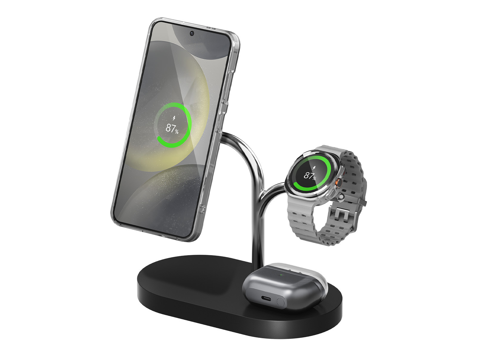 Samsung GP-PWU024WIABW Caricabatterie per dispositivi mobili Auricolare, Smartphone, Orologio intelligente Nero, Argento USB Carica wireless Interno