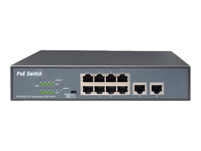 Digitus 8 Port Fast Ethernet PoE Switch, 19 Inch, Unmanaged, 2 Uplinks