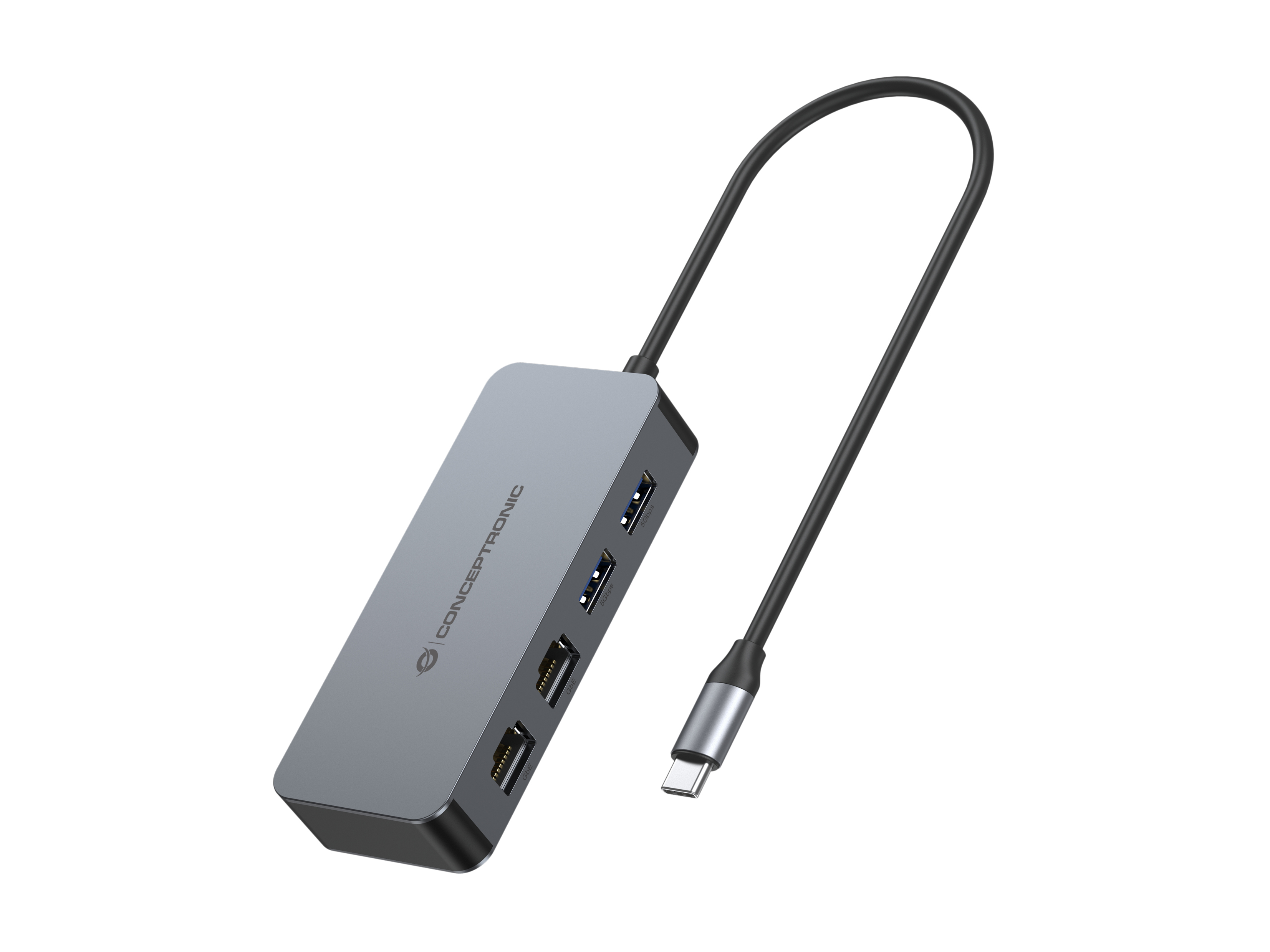 Conceptronic Adapter USB-C->2xGbE+2xUSB-A3.2 5Gbs gr - Adapter - Digital/Daten