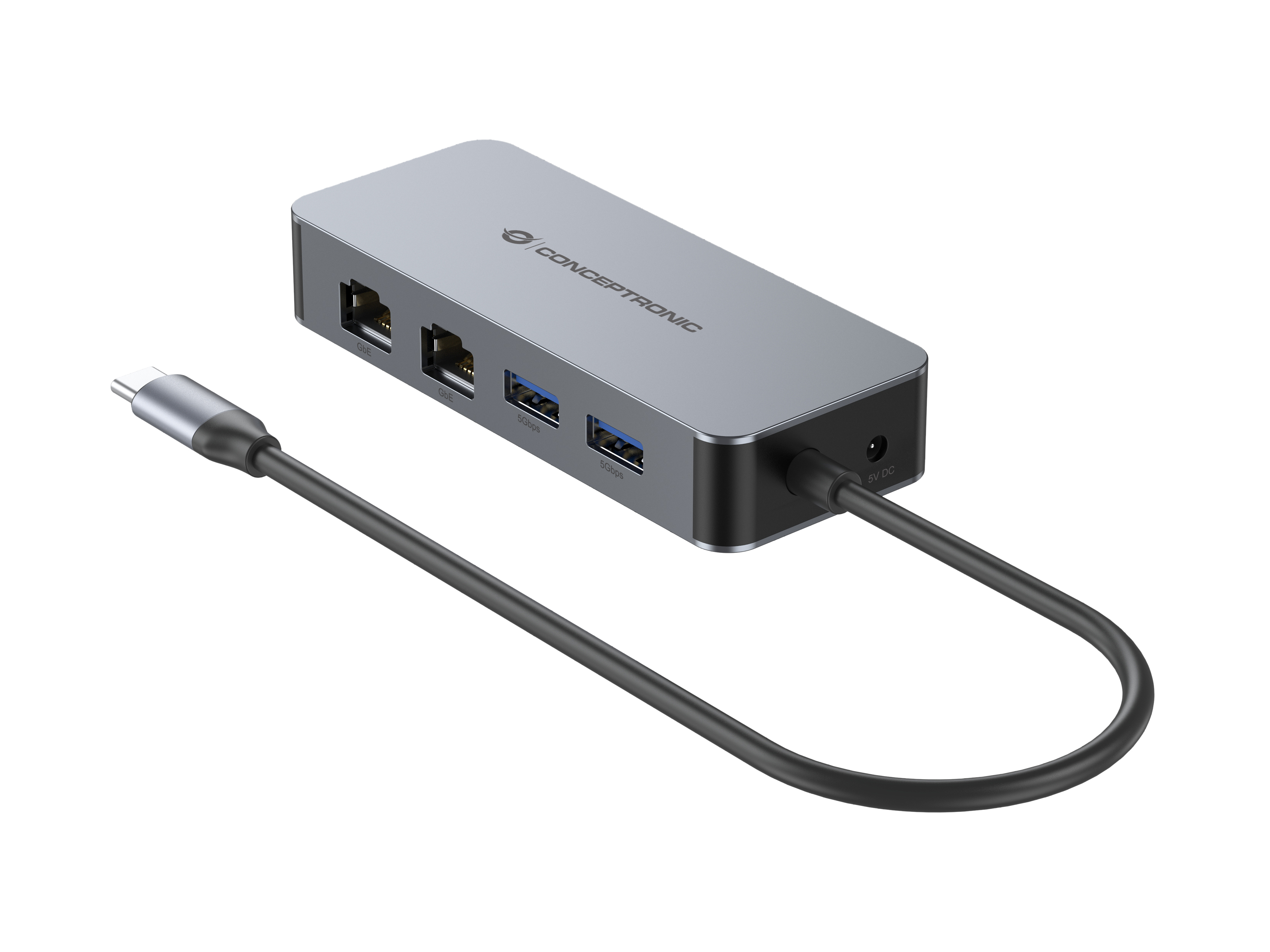 Conceptronic Adapter USB-C->2xGbE+2xUSB-A3.2 5Gbs gr - Adapter - Digital/Daten