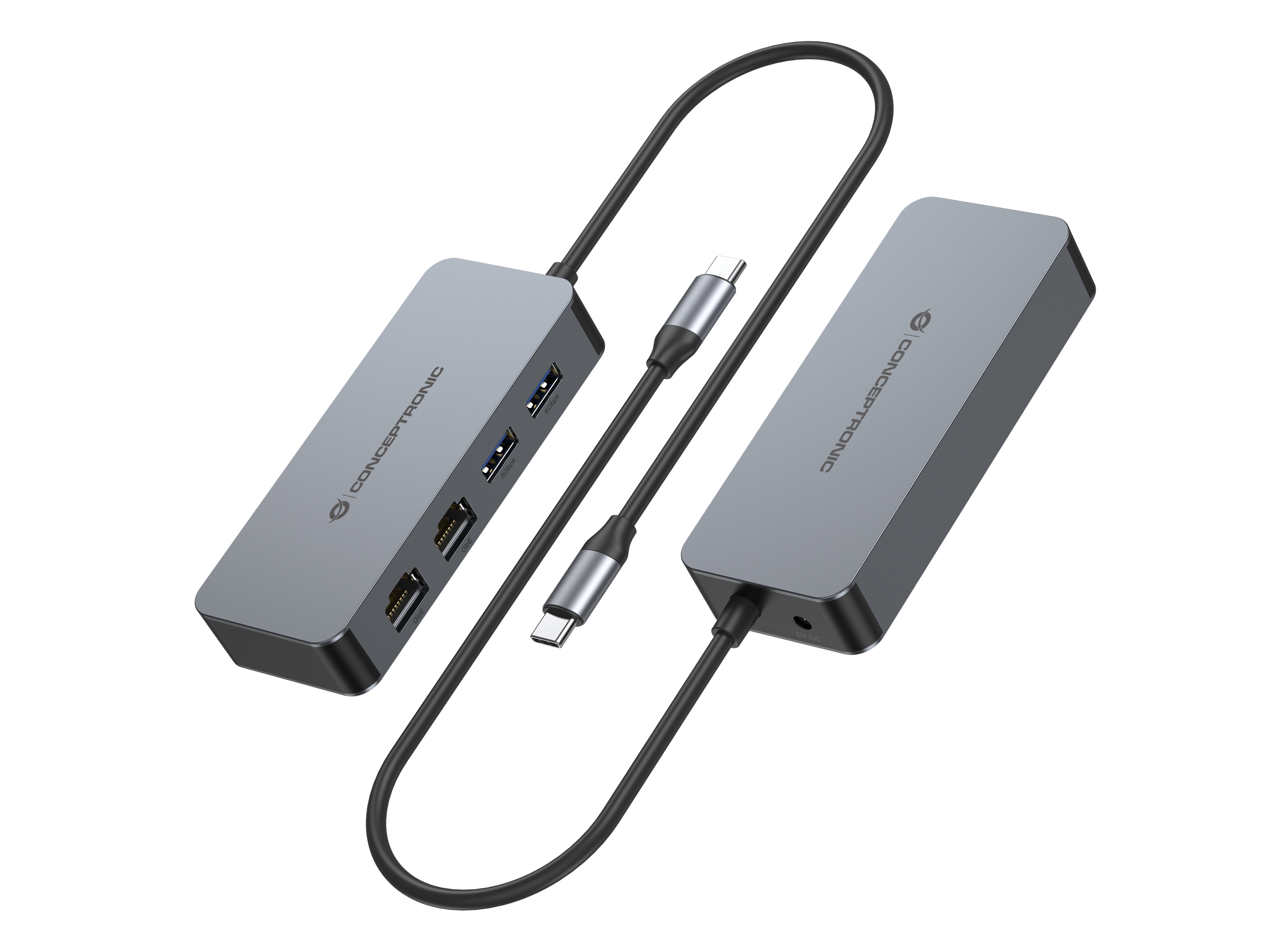 Conceptronic Adapter USB-C->2xGbE+2xUSB-A3.2 5Gbs gr - Adapter - Digital/Daten