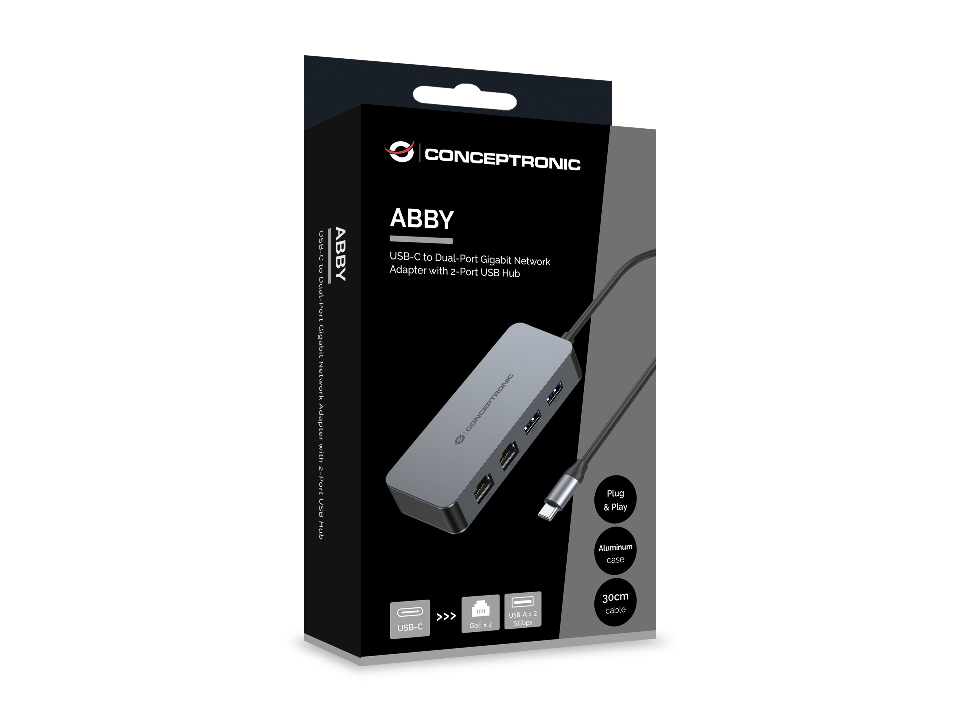 Conceptronic Adapter USB-C->2xGbE+2xUSB-A3.2 5Gbs gr - Adapter - Digital/Daten