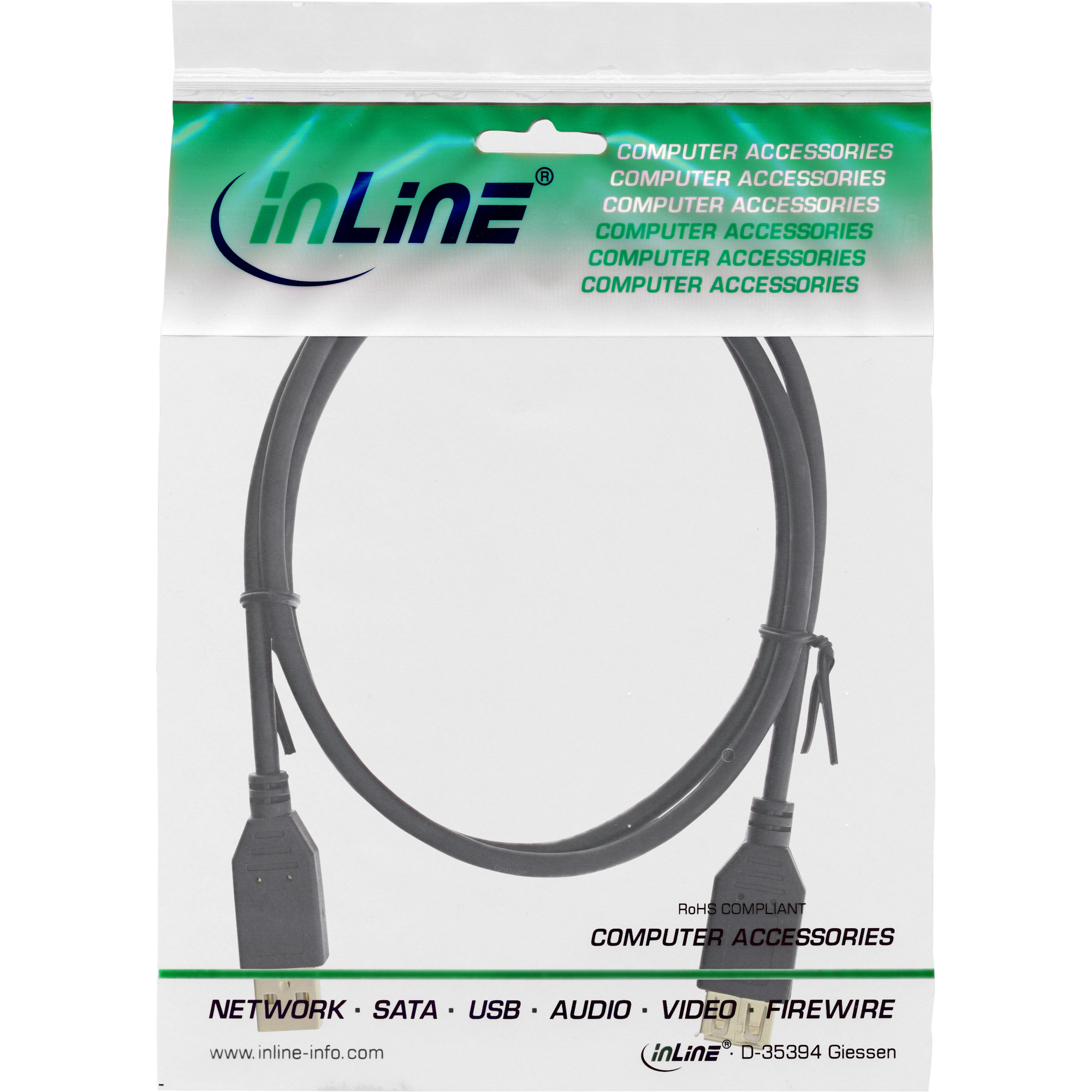 InLine USB 2.0 Extension Cable Type A male / female, gold plated, black, 1m