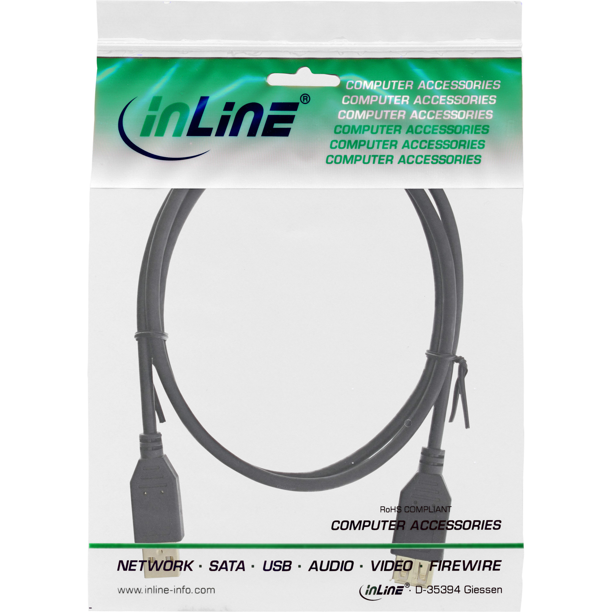 InLine USB 2.0 Extension Cable Type A male / female, gold plated, black, 1m