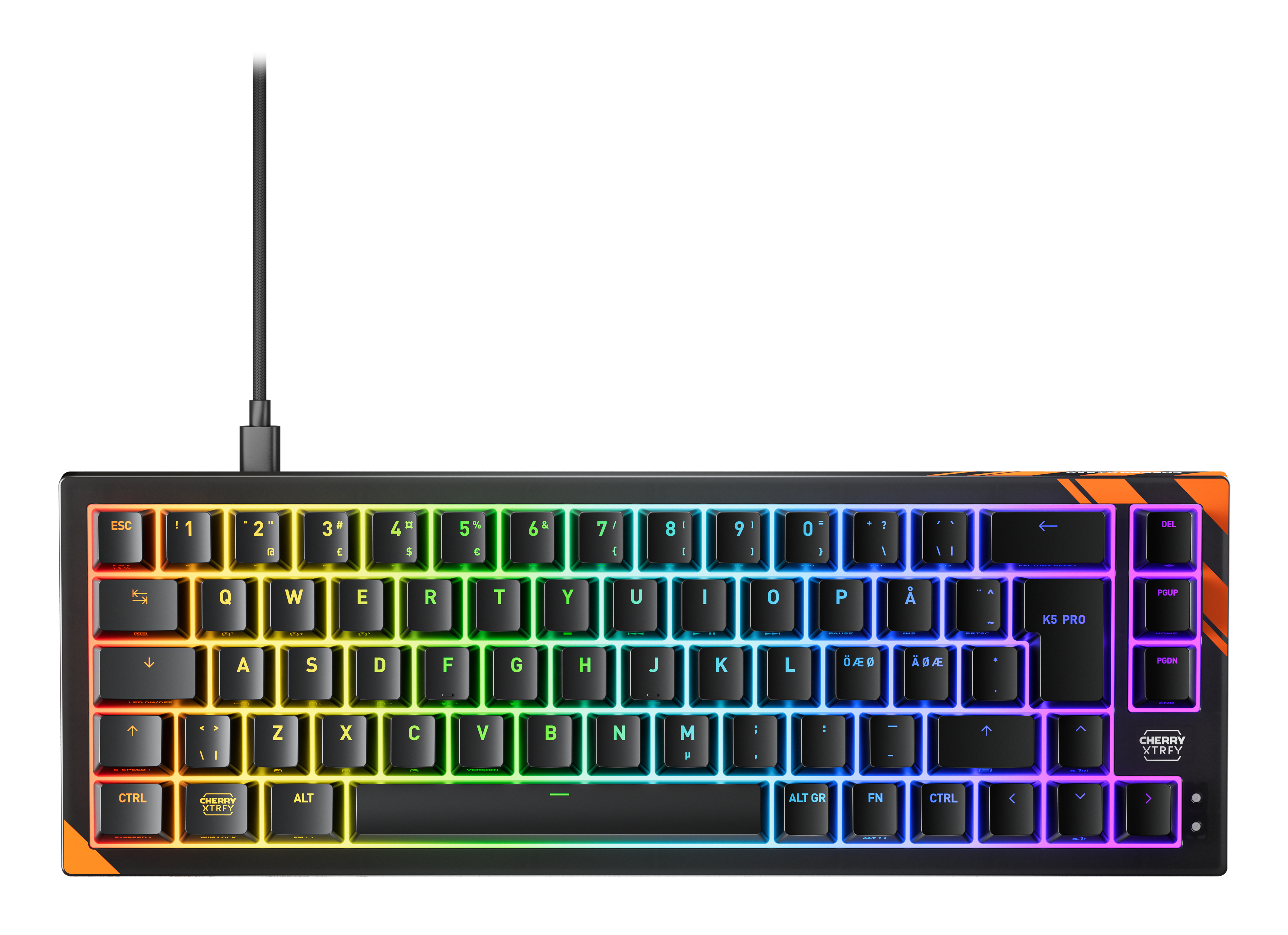 CHERRY K5 PRO TMR COMPACT tastiera Gaming USB QWERTY Nordic Nero, Arancione