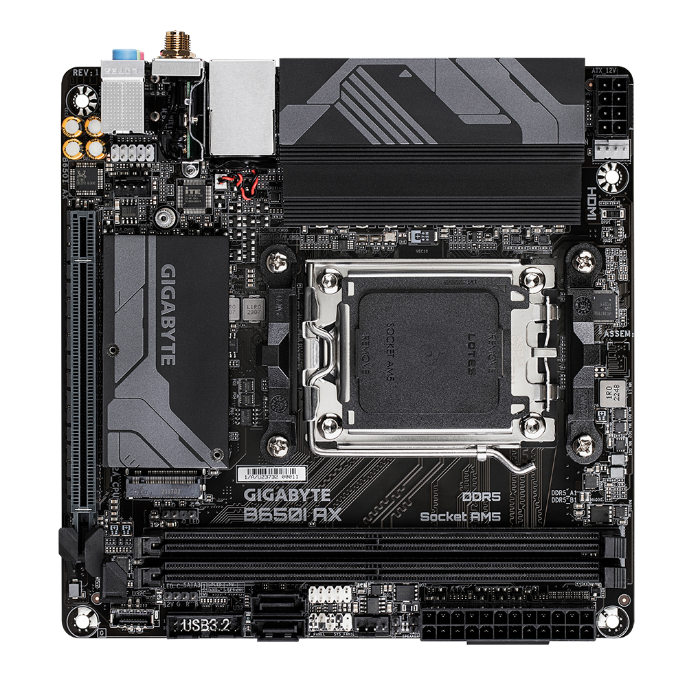 Gigabyte B650I AX - 1.0 - Motherboard - Mini-ITX - Socket AM5 - AMD B650 Chipsatz - USB 3.2 Gen 1, USB 3.2 Gen 2, USB-C 3.2 Gen 1 - 2.5 Gigabit LAN, Bluetooth, Wi-Fi - Onboard-Grafik (CPU erforderlich)
