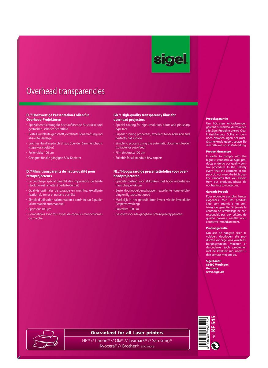 Sigel KF545 - Transparent - A4 (210297 mm) - 100 m - 100 Bltter