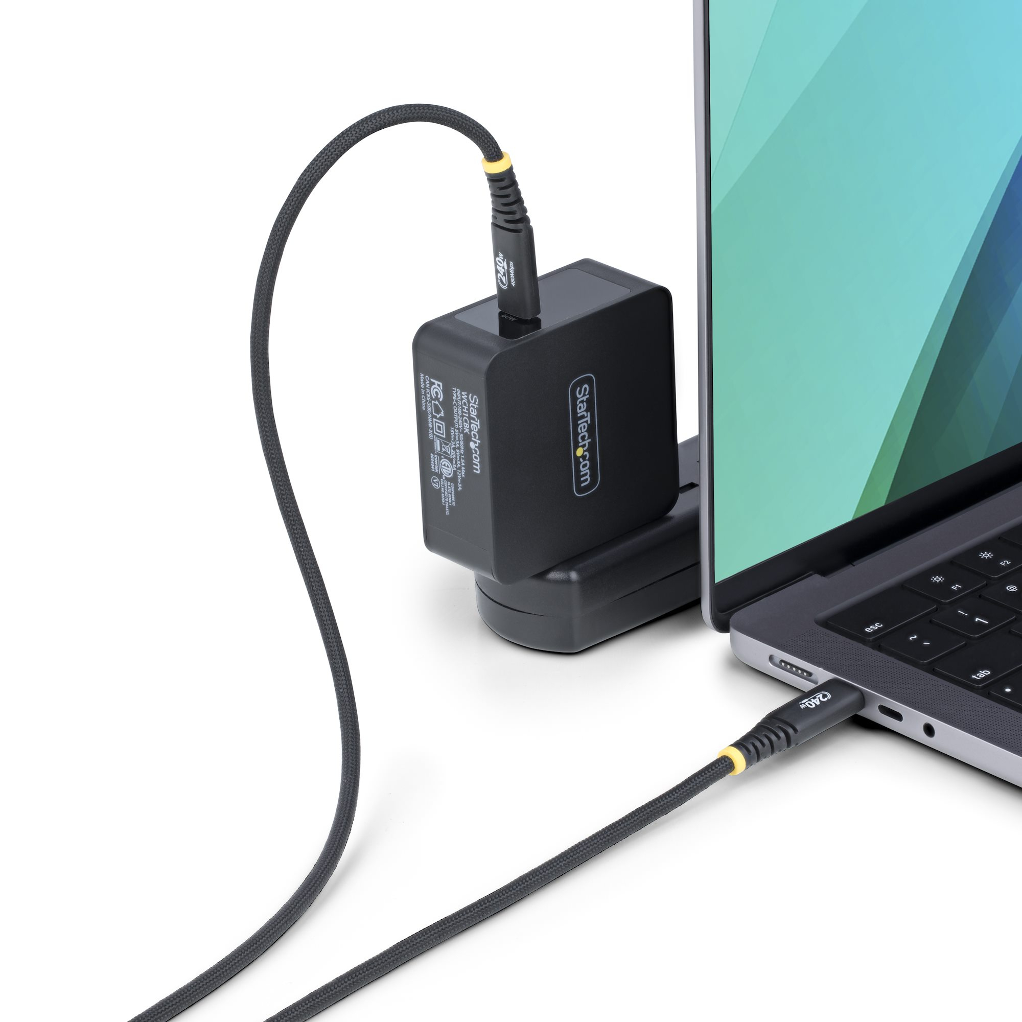 StarTech.com 2m (6.6ft) USB-C Charging Cable, 240W (5A) PD EPR, Dual-Layer Silicone/Braided Jacket, USB 2.0 Laptop Charger Cable, USB-IF Certified, Rugged USB-C Charging Cord