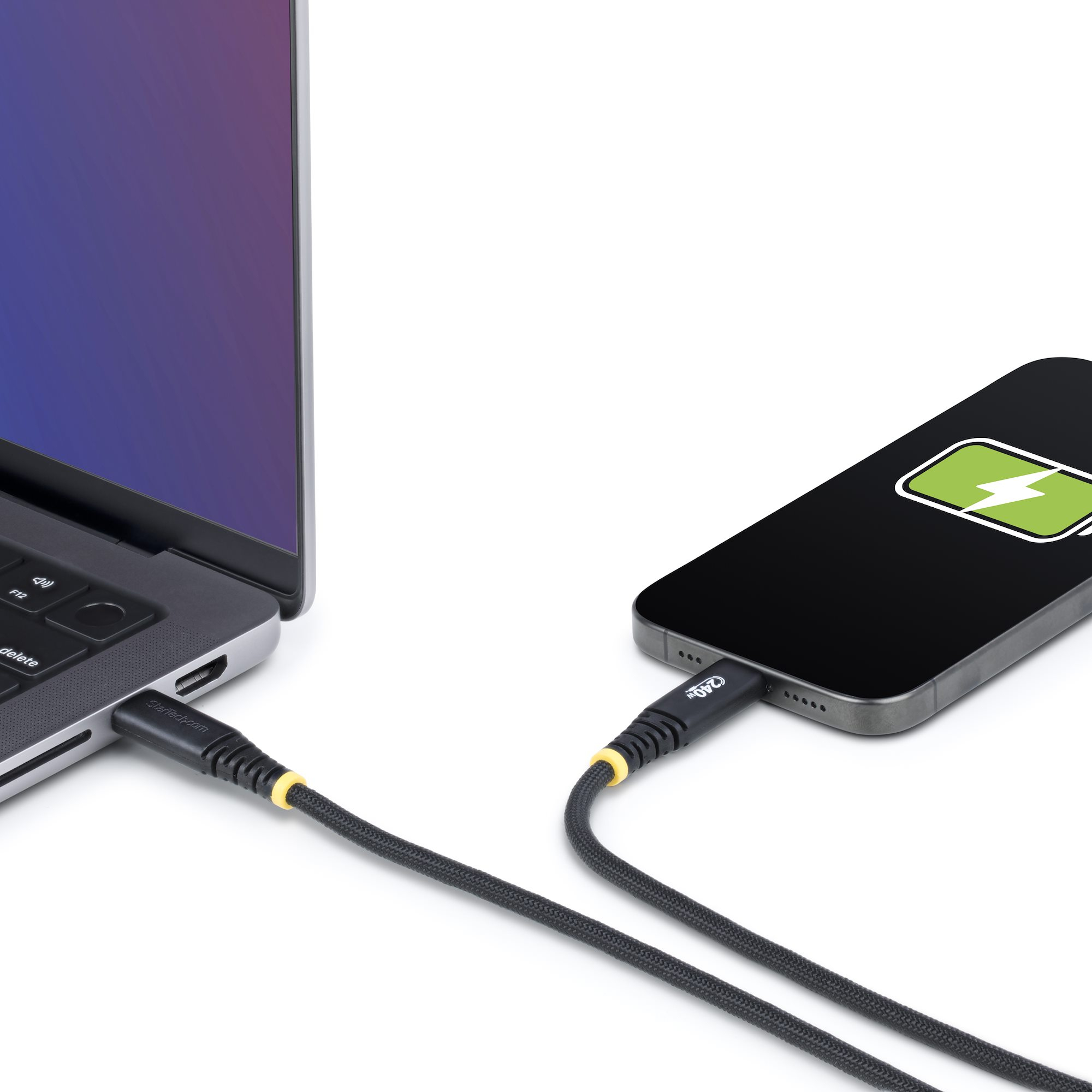 StarTech.com 2m (6.6ft) USB-C Charging Cable, 240W (5A) PD EPR, Dual-Layer Silicone/Braided Jacket, USB 2.0 Laptop Charger Cable, USB-IF Certified, Rugged USB-C Charging Cord