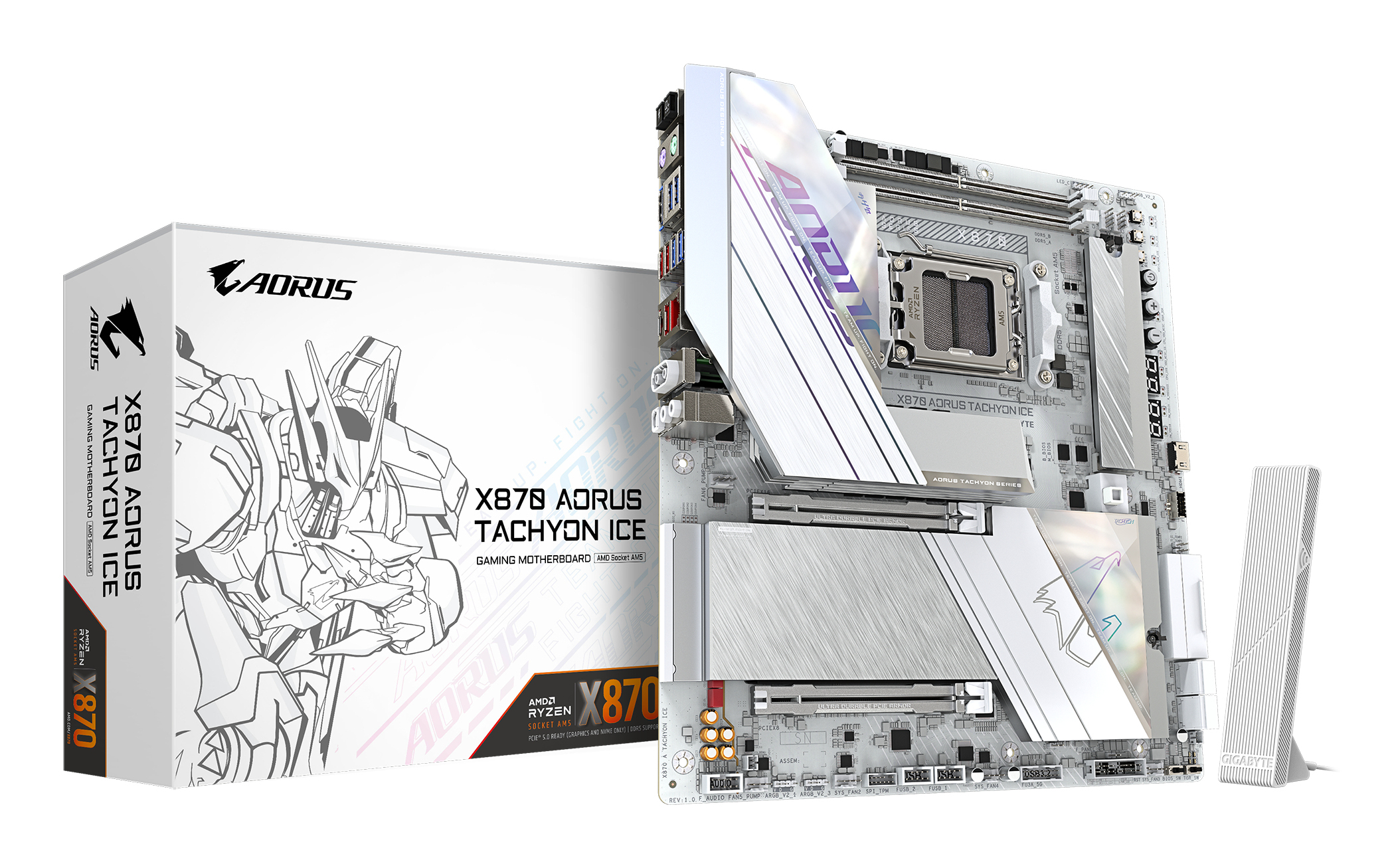 GIGABYTE X870 AORUS TACHYON ICE Motherboard - Supports AMD Ryzen 9000 CPUs, 18+2+2 Phases Digital VRM, up to 9600Hz DDR5 (OC), 1xPCIe 5.0 + 2xPCIe 4.0, Wi-Fi 7, 5 GbE LAN, USB 4