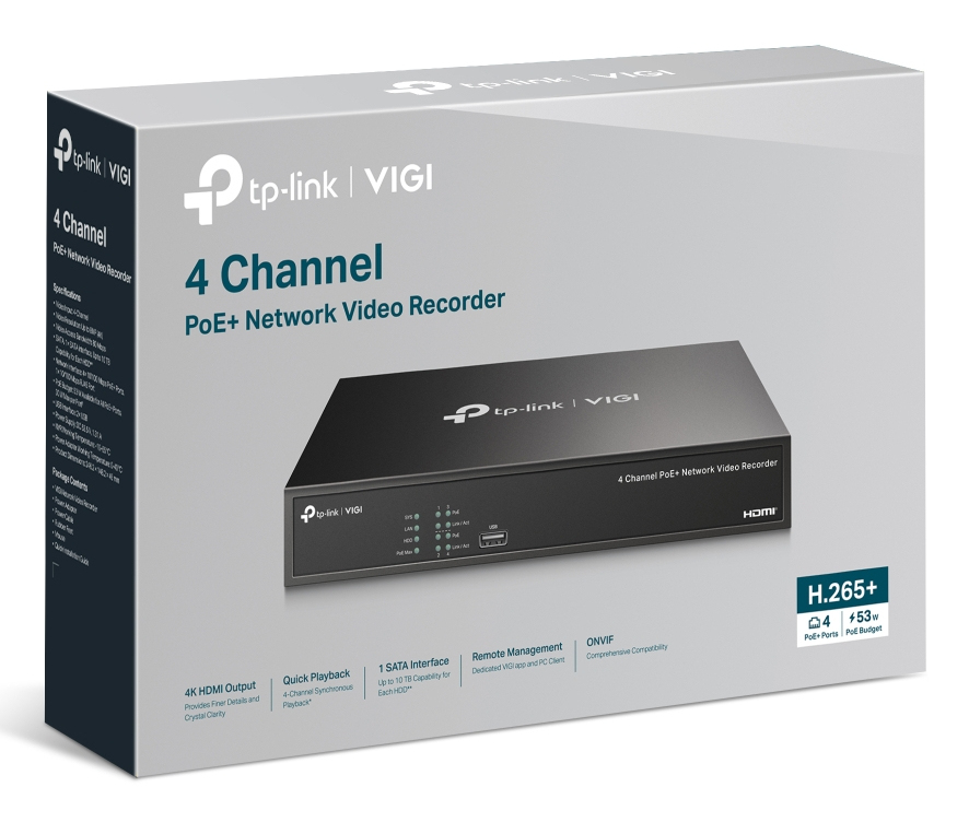 TP-LINK VIGI NVR1004H-4P V1 - NVR - 4 Kanle