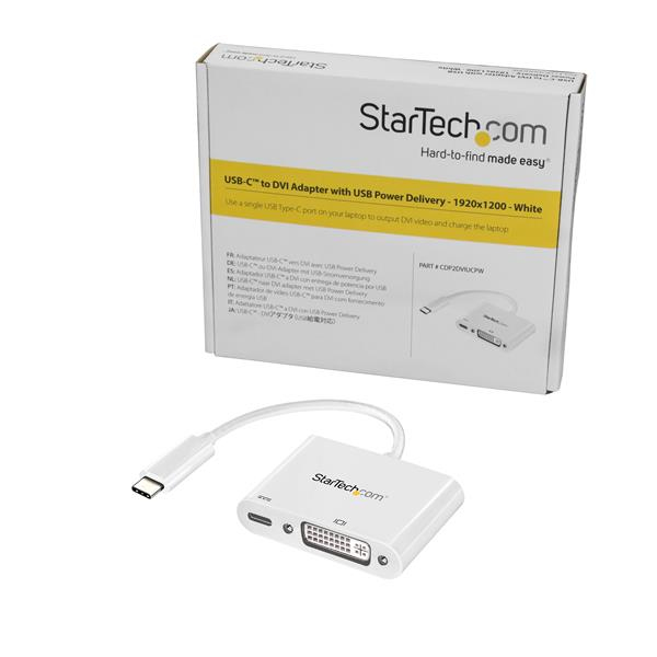 StarTech.com Adaptateur USB-C vers DVI - Convertisseur dcran Vido 1080p USB Type-C vers DVI-D Single Link avec Chargement - 60W PD Pass-Through - Compatible Thunderbolt 3 - Blanc