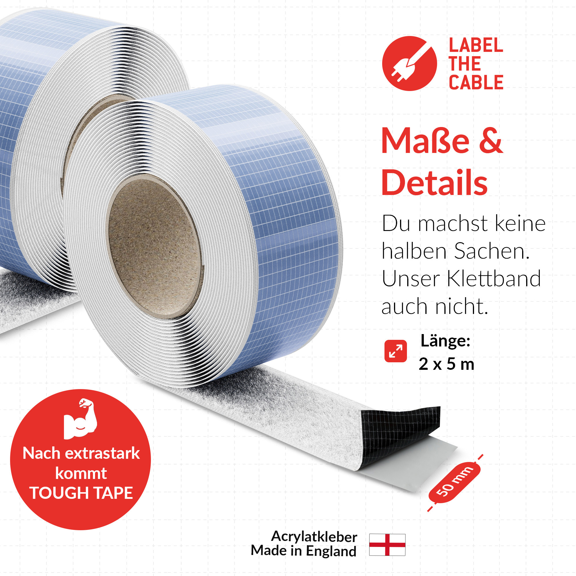 Label-the-cable LTC Klettrolle Tough Tape Strap B�ndeln&Ordnen wei�