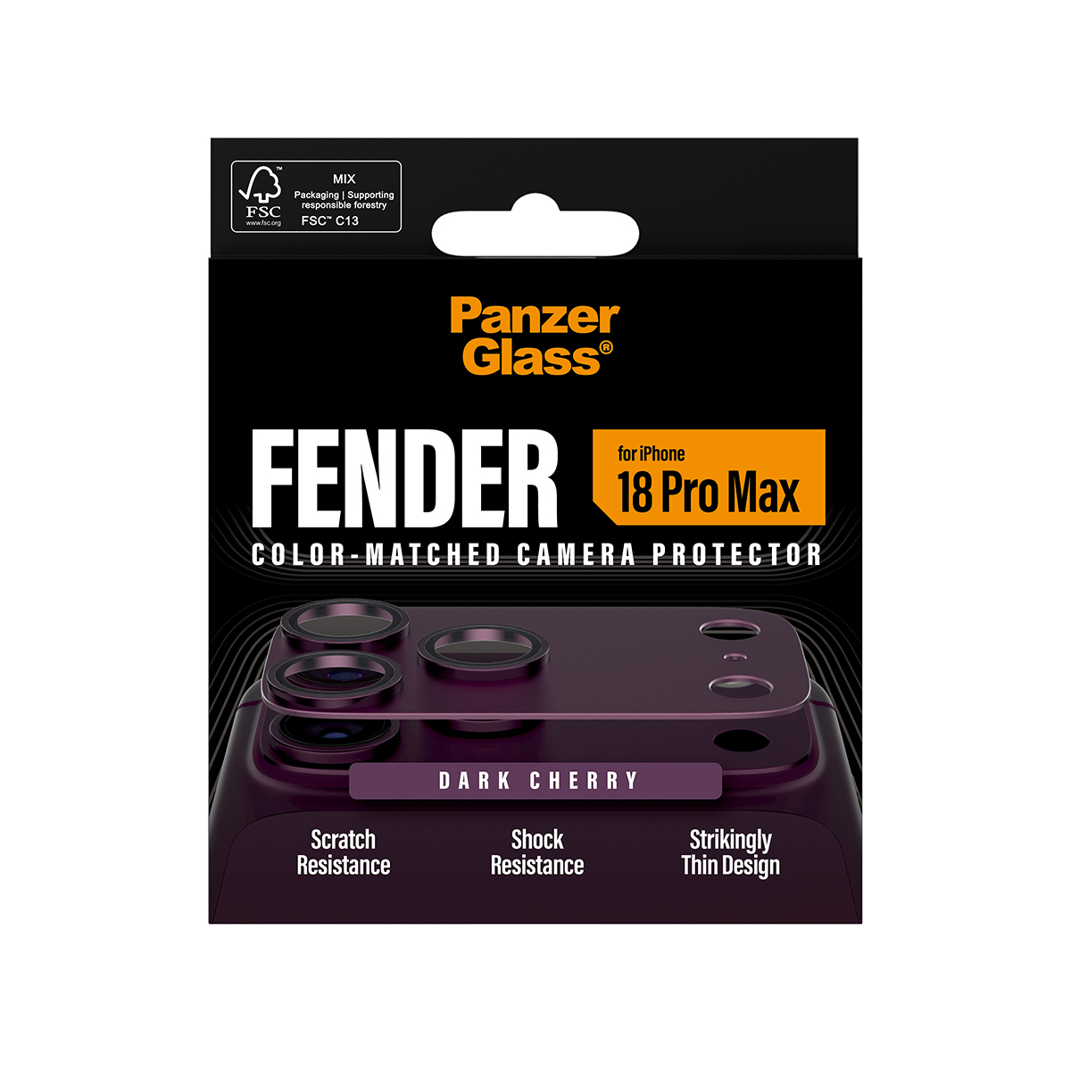 PanzerGlass � Fender Camera Protector Dark Cherry iPhone 2026 Pro Max Pellicola proteggischermo trasparente 1 pz