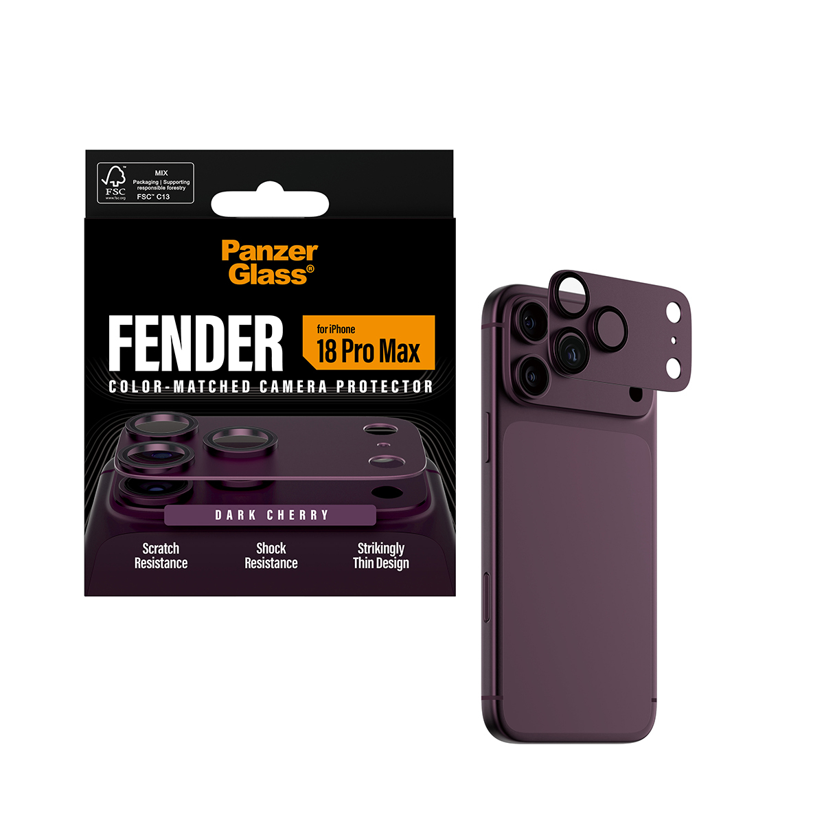 PanzerGlass � Fender Camera Protector Dark Cherry iPhone 2026 Pro Max Pellicola proteggischermo trasparente 1 pz