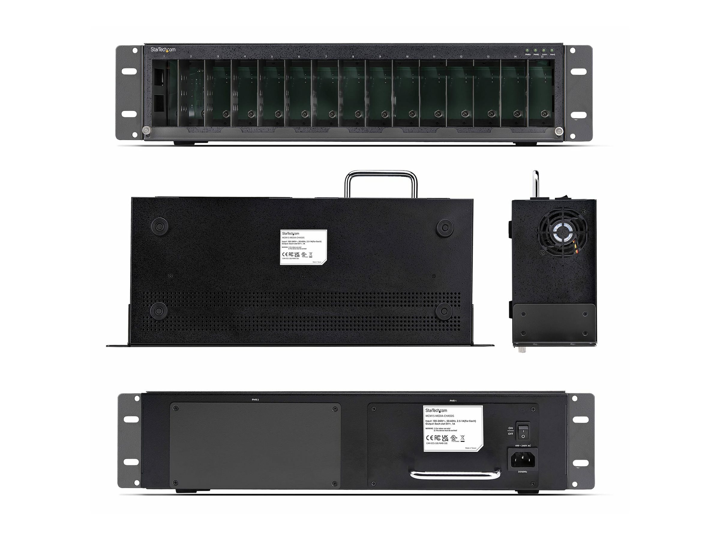 StarTech.com 15-Slot Unmanaged Media Converter Chassis for MCM Media Converter Series, Full Power Isolation, Active Cooling, 19in Rackmount, TAA Compliant