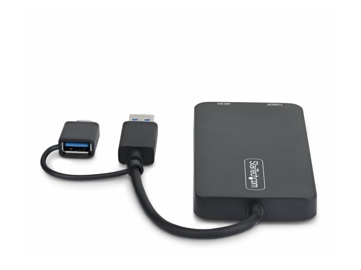 StarTech.com Adattatore USB a doppio HDMI, USB A/C a 2 display HDMI (1x 4K30Hz, 1x 1080p), cavo da 11 cm, adattatore da USB 3.0 a HDMI, Windows/macOS, Nero