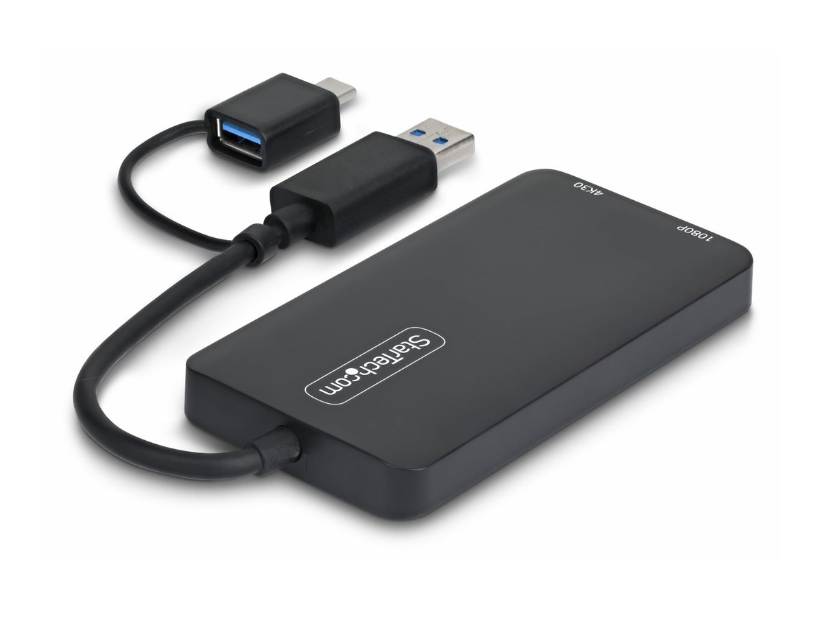 StarTech.com Adattatore USB a doppio HDMI, USB A/C a 2 display HDMI (1x 4K30Hz, 1x 1080p), cavo da 11 cm, adattatore da USB 3.0 a HDMI, Windows/macOS, Nero