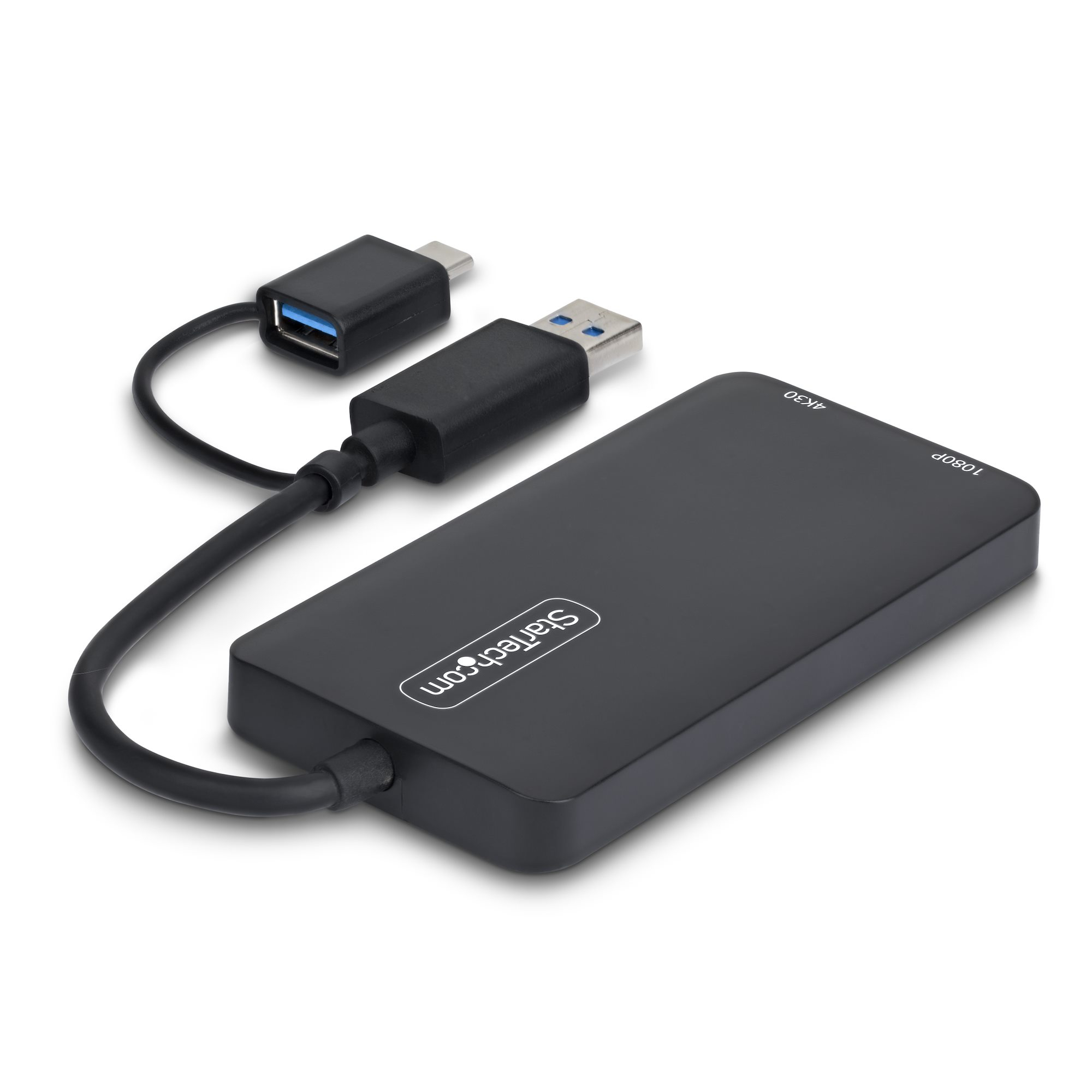 StarTech.com Adattatore USB a doppio HDMI, USB A/C a 2 display HDMI (1x 4K30Hz, 1x 1080p), cavo da 11 cm, adattatore da USB 3.0 a HDMI, Windows/macOS, Nero