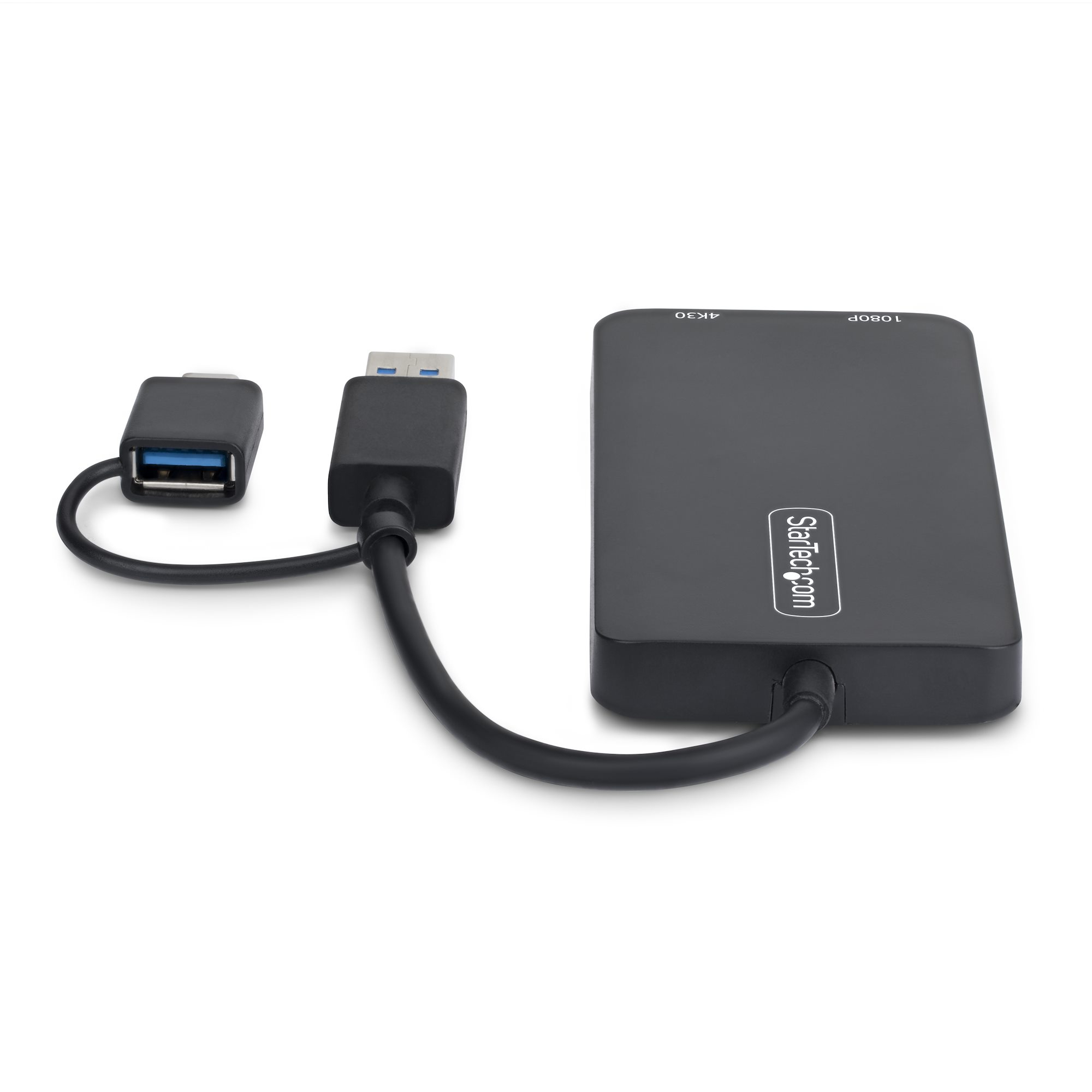 StarTech.com Adattatore USB a doppio HDMI, USB A/C a 2 display HDMI (1x 4K30Hz, 1x 1080p), cavo da 11 cm, adattatore da USB 3.0 a HDMI, Windows/macOS, Nero