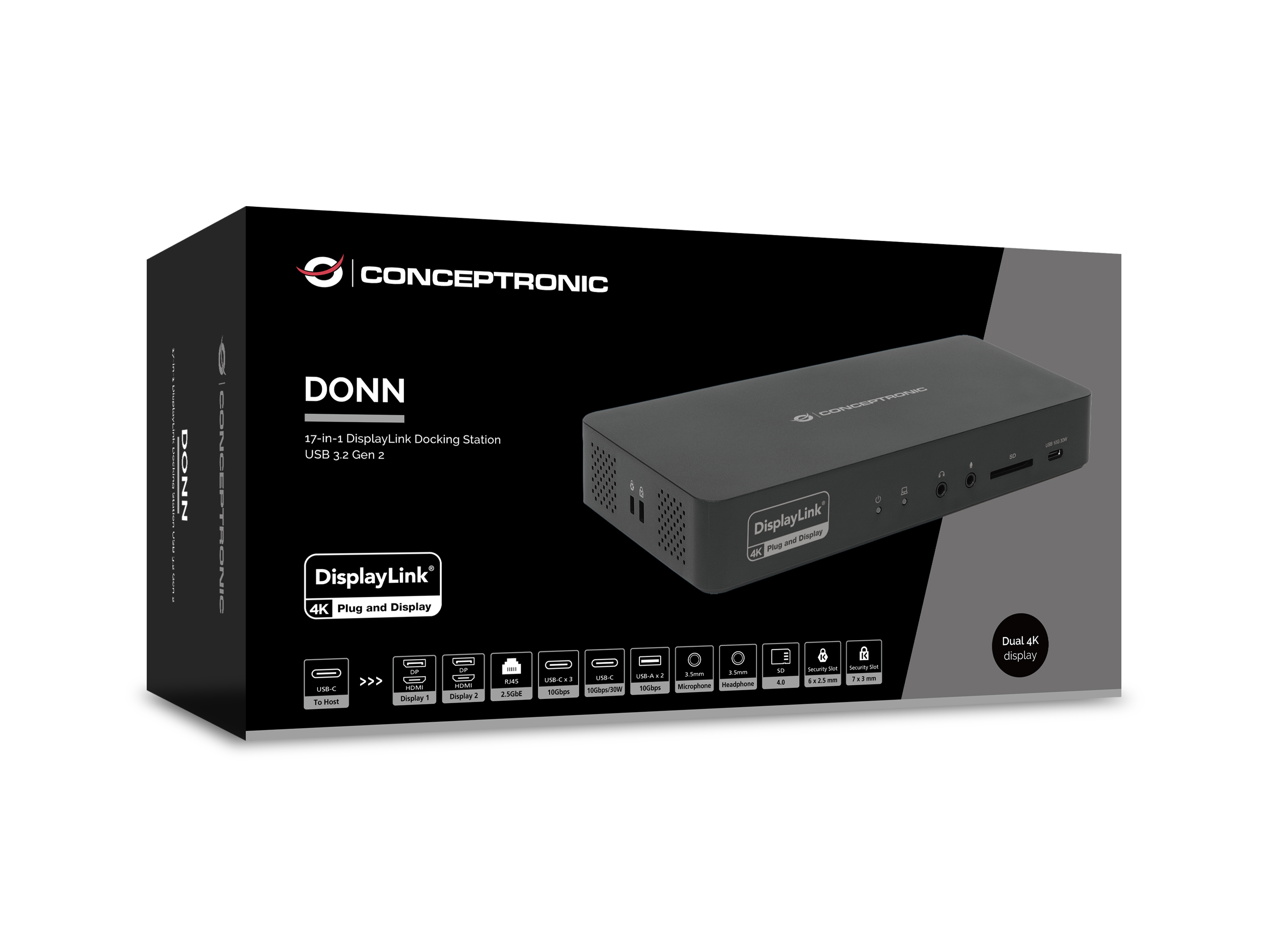 Conceptronic 17-1 Dock USB-C->HDMI DP 4K/60Hz GbE USB-C sw