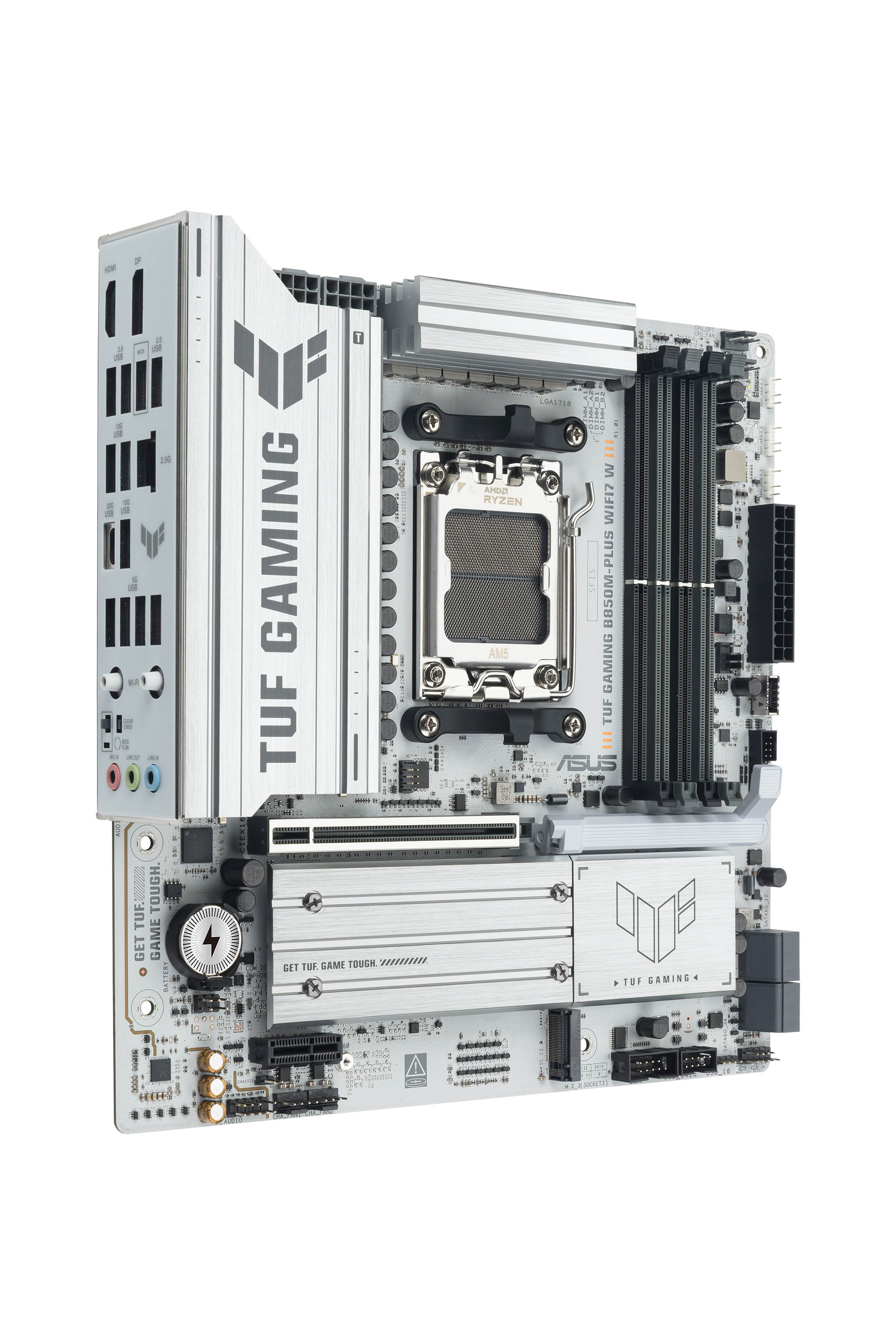 ASUS TUF GAMING B850M-PLUS WIFI7 W, AMD, Sockel AM5, AMD Ryzen 7000 Series, AMD Ryzen 8000 Series, AMD Ryzen 9000 Series, Sockel AM5, DDR5-SDRAM, 256 GB - Mainboard - AMD Sockel AM5 (Ryzen Zen4)