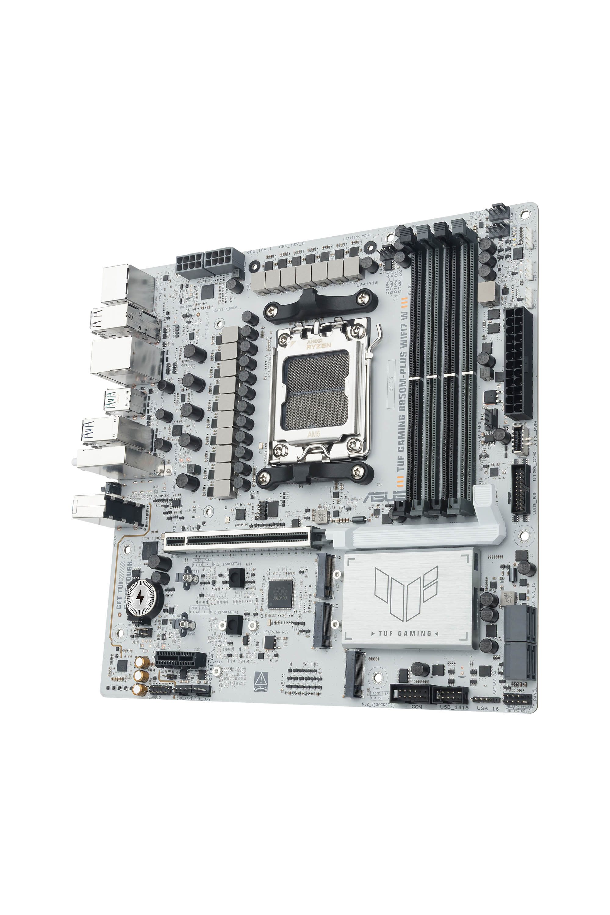 ASUS TUF GAMING B850M-PLUS WIFI7 W, AMD, Sockel AM5, AMD Ryzen 7000 Series, AMD Ryzen 8000 Series, AMD Ryzen 9000 Series, Sockel AM5, DDR5-SDRAM, 256 GB - Mainboard - AMD Sockel AM5 (Ryzen Zen4)