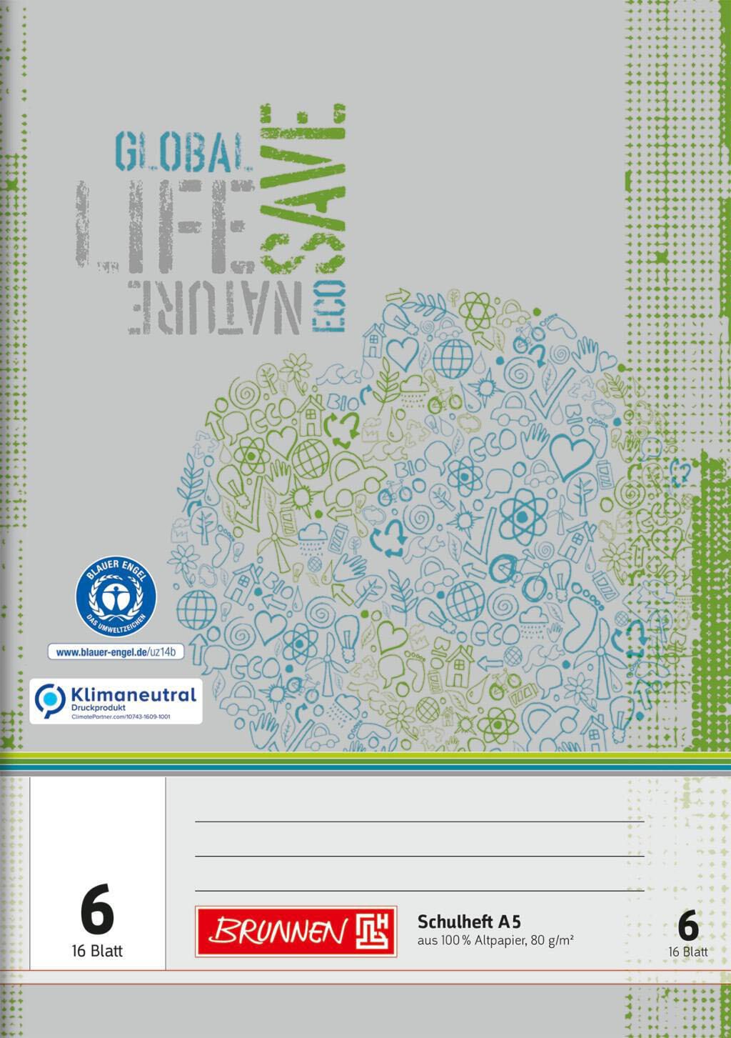 Brunnen Schulheft Recycling Lineatur 6 blanko ohne Rand
